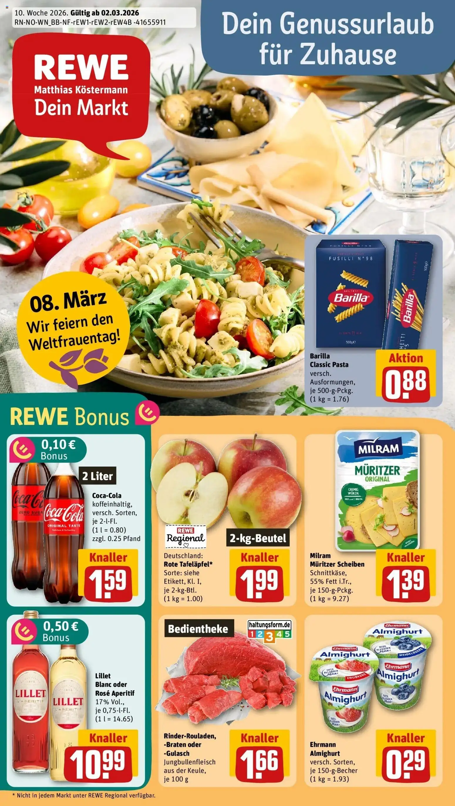 Rewe Prospekt Gnarrenburg	 – gültig ab 01.03.2026 | Seite: 1 | Produkte: Barilla, Lillet, Milram, Pasta