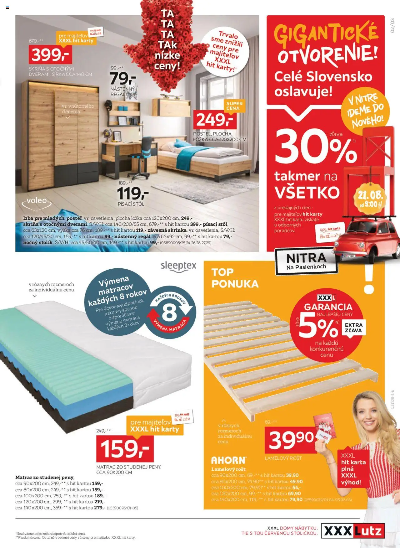 XXXLutz zľava 30 % takmer na všetko │ platný od 18.08.2025 | Strana: 3 | Produkty: Matrac, Regál, Skriňa, Stôl