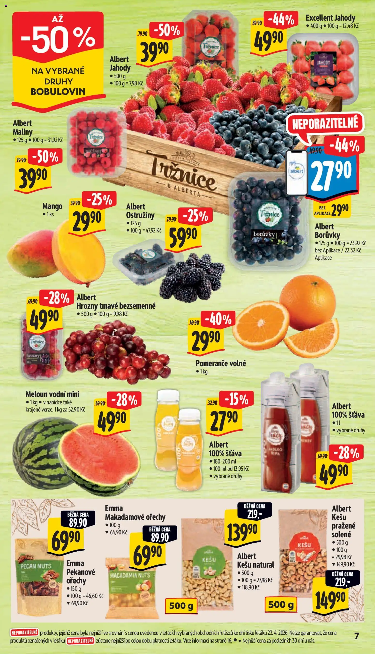 Albert leták - Supermarket od 29.04.2026 | Strana: 13 | Produkty: Kešu, Borůvky, Hrozny, Meloun vodní