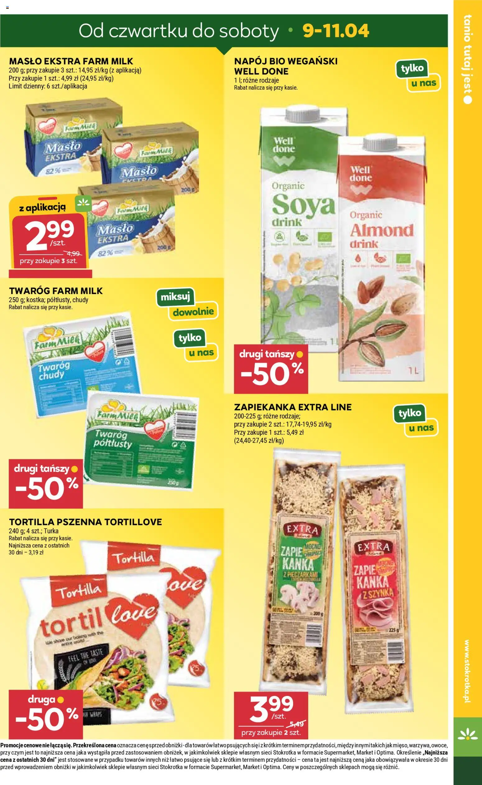 Stokrotka gazetka od 09.04.2026 | Strona: 3 | Produkty: Twaróg chudy, Zapiekanka, Szynka, Tortilla