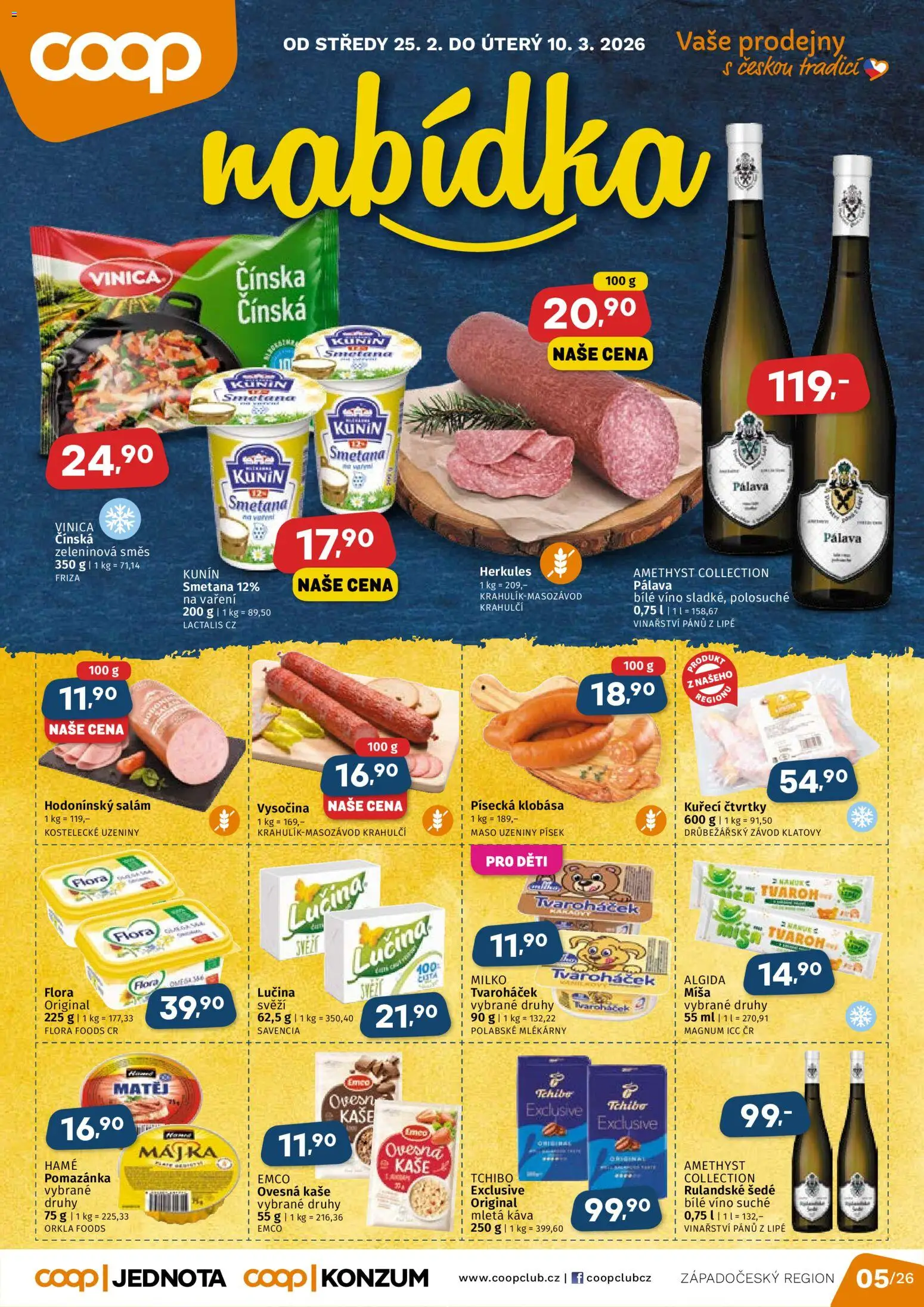 Coop leták - Západočeský region od 25.02.2026 | Strana: 1 | Produkty: Lučina, Smetana, Ovesná kaše, Maso