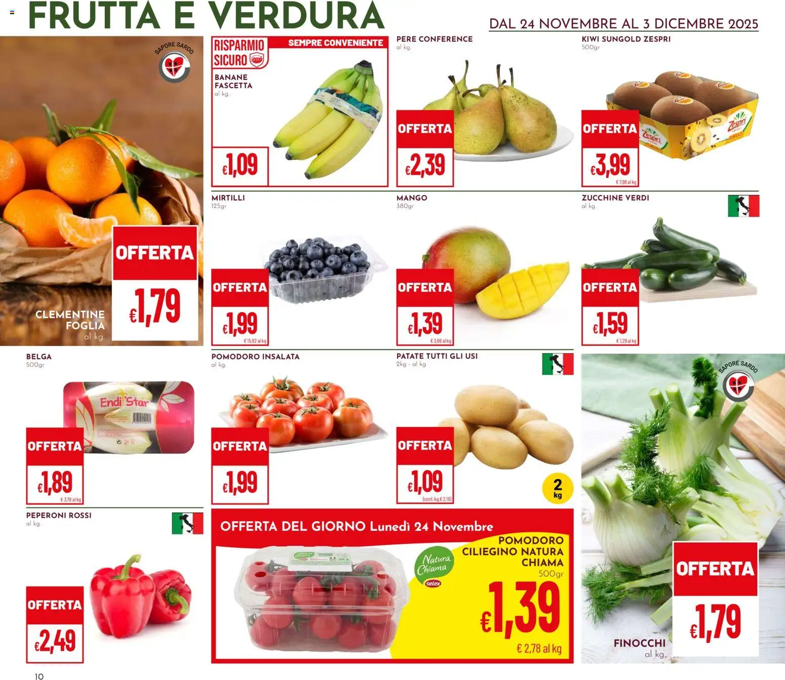Volantino Pan del 24.11.2025 | Pagina: 10 | Prodotti: Banane, Frutta, Mirtilli, Finocchi