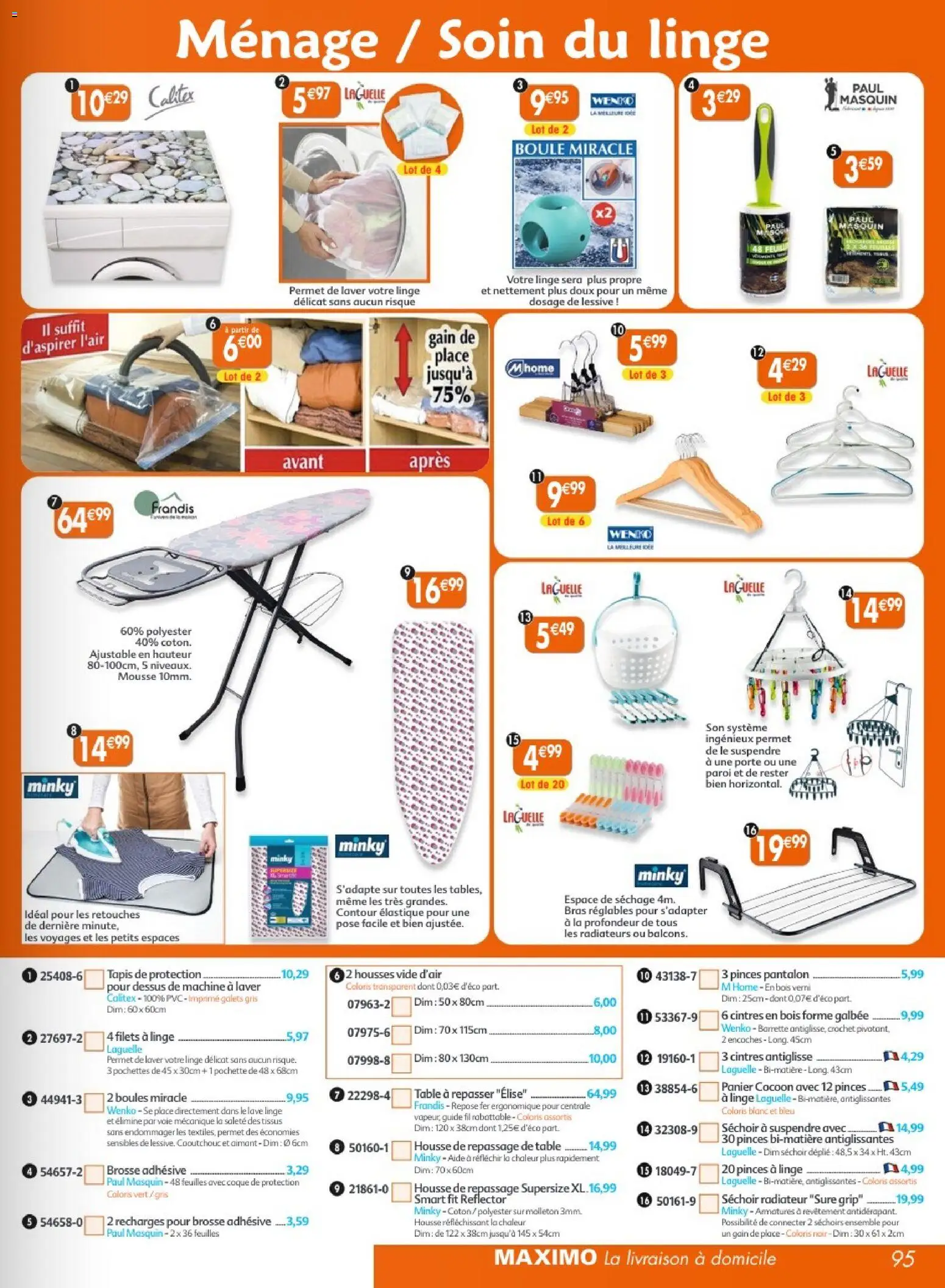 {H1} | Page: 95 | Produits: Pinces, Panier, Lessive, Pantalon