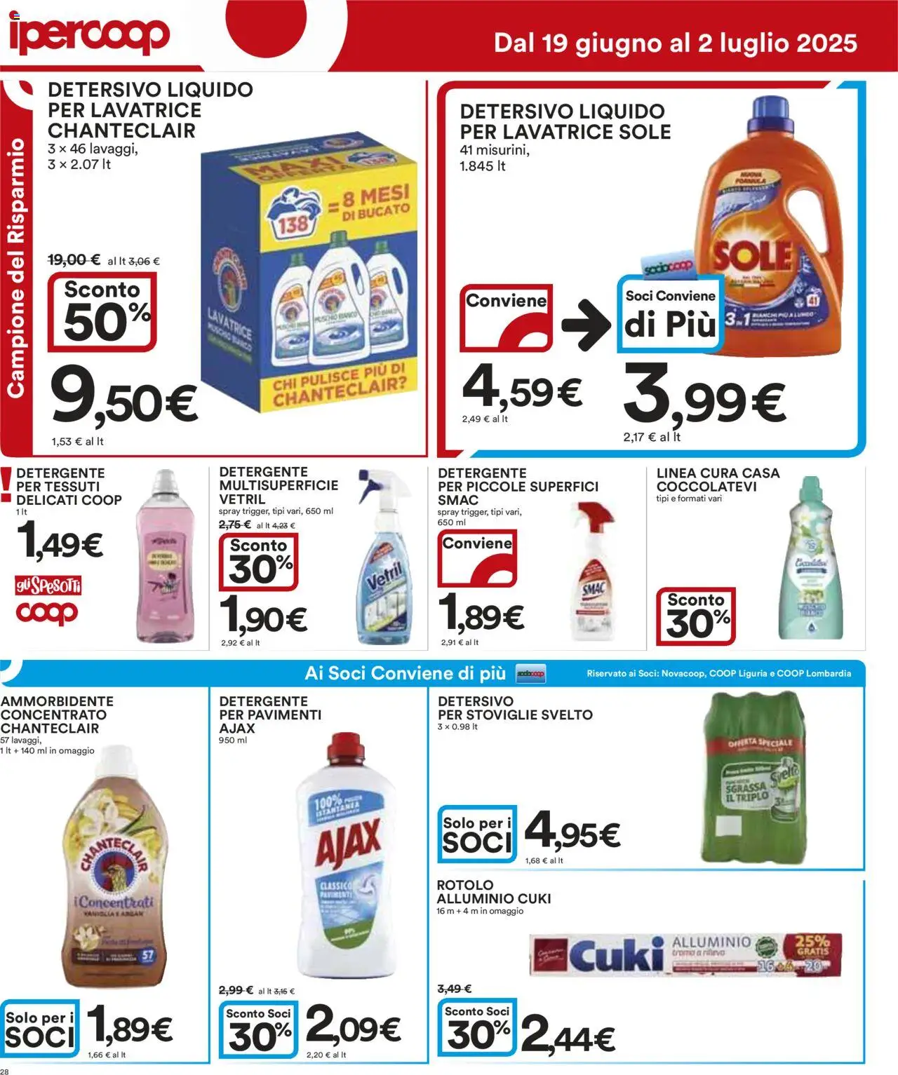 Volantino Ipercoop del 19.06.2025 | Pagina: 28 | Prodotti: Ammorbidente, Detergente, Lavatrice, Alluminio