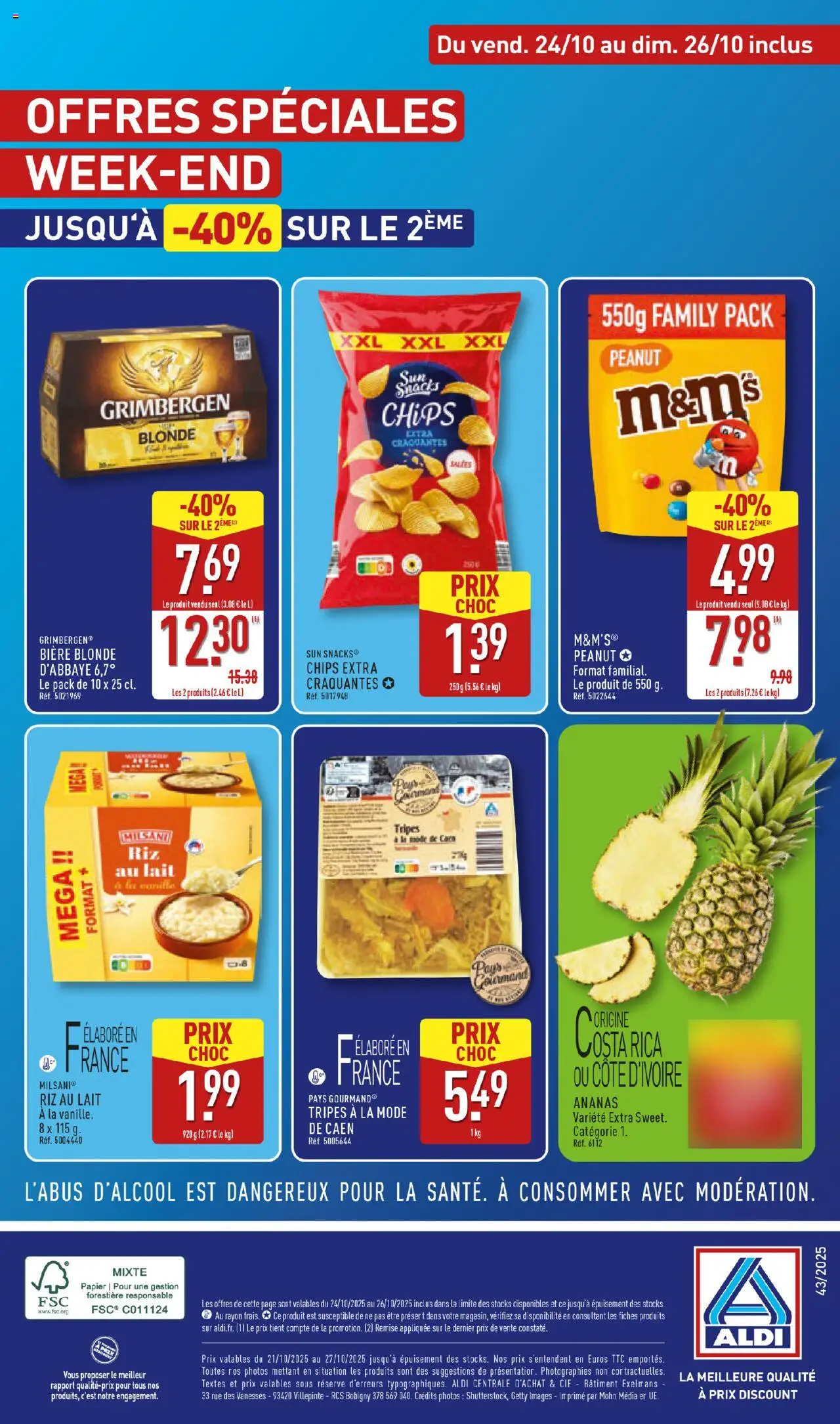 {H1} | Page: 40 | Produits: Bière blonde, Lait, Ananas, Chips