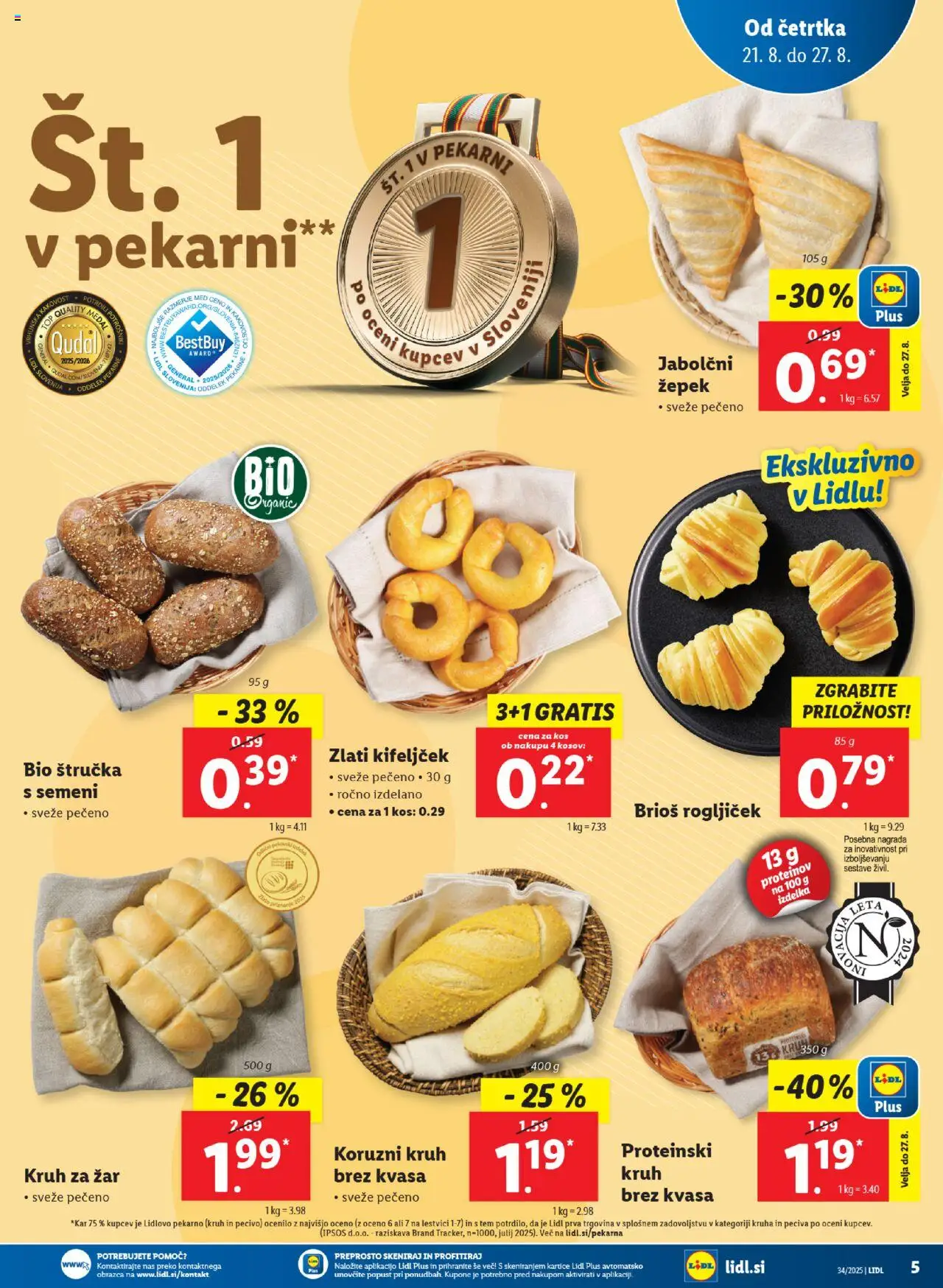 Lidl katalog │ velja od 21.08.2025 | Stran: 5 | Izdelki: Štručka, Zar, Kos, Kruh