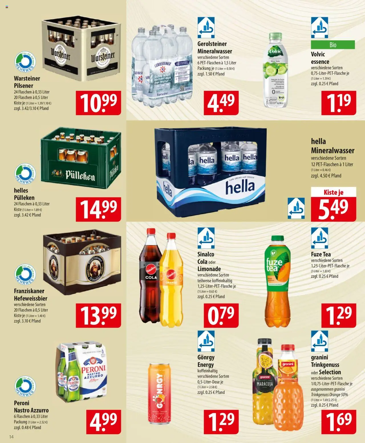 Famila Prospekt 	 - gültig ab dem 18.08.2025 | Seite: 14 | Produkte: Franziskaner, Fuze tea, Granini, Volvic