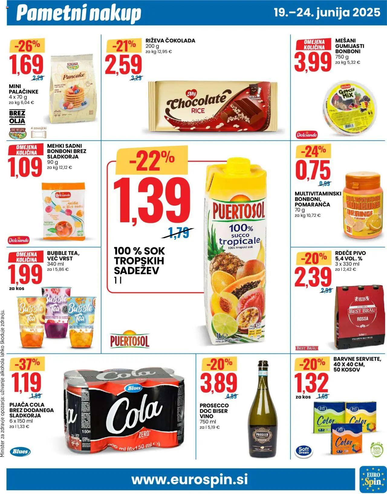 Eurospin katalog │ velja od 19.06.2025 | Stran: 9 | Izdelki: Kos, Palačinke, Cokolada, Sok