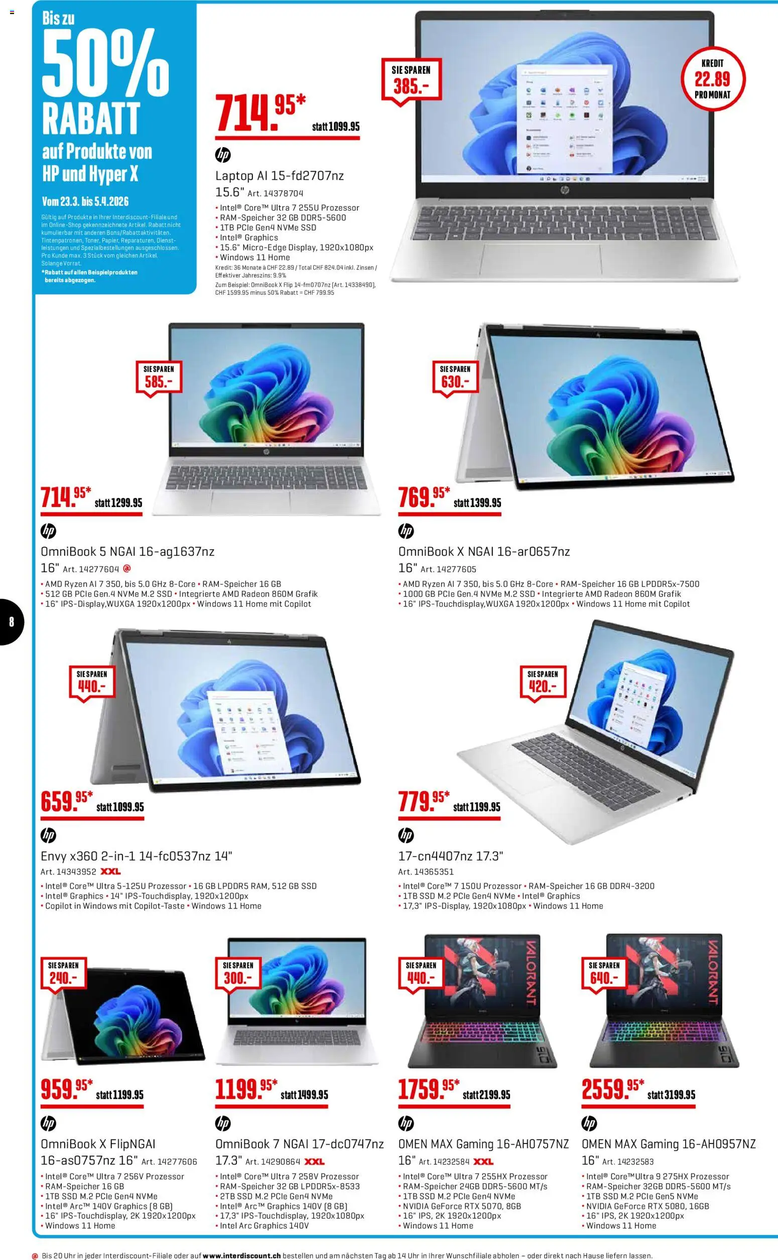Interdiscount aktionen – gültig ab 23.03.2026 | Seite: 8 | Produkte: Laptop, HP