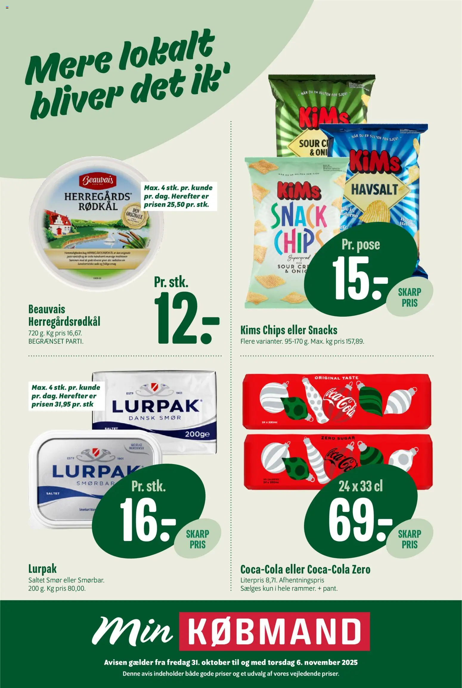 Min Købmand tilbudsavis – gyldig fra 31.10.2025 | Side: 1 | Produkter: Smør, Chips, Rødkål