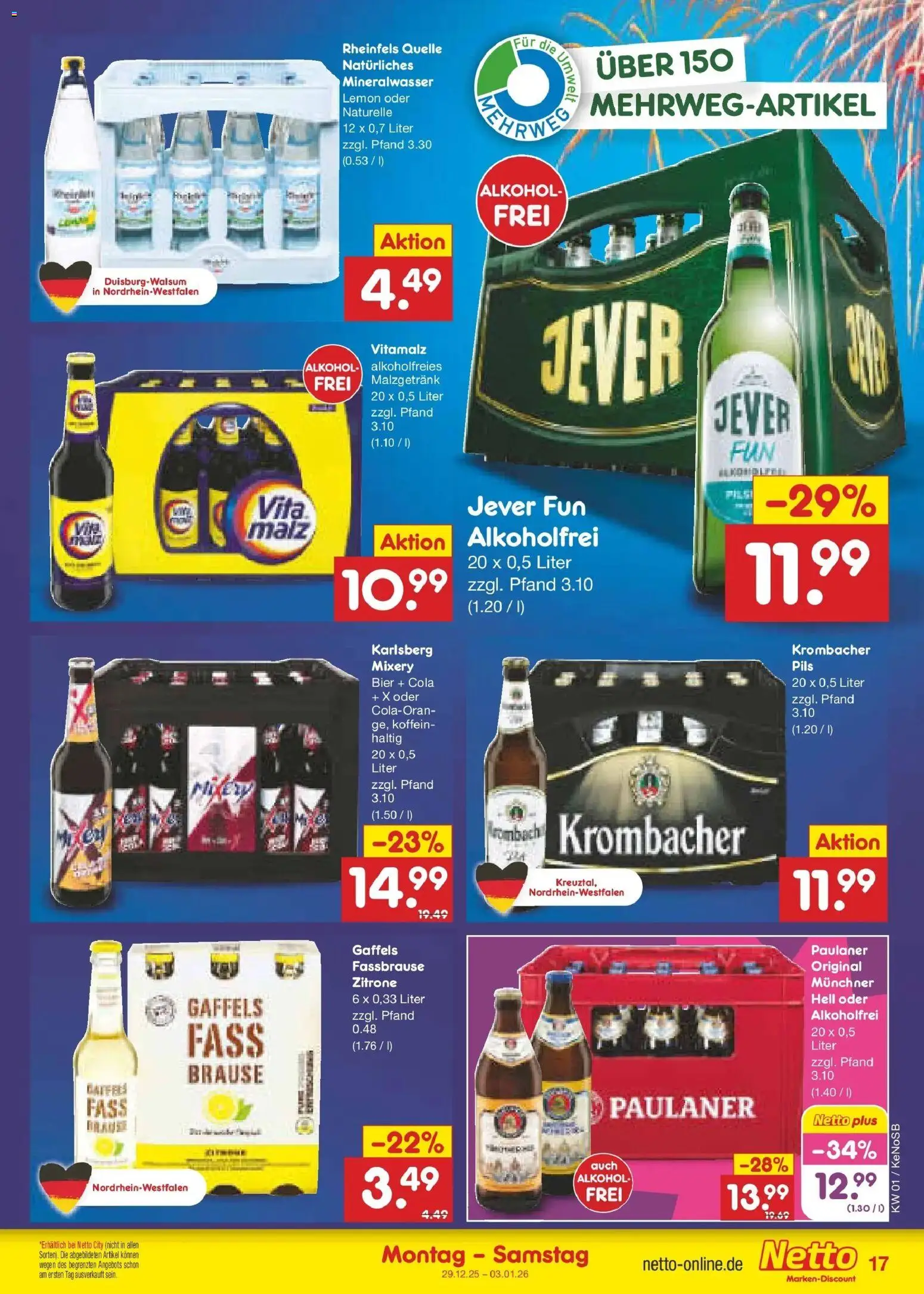Netto Marken-Discount prospekt Bonn	 – gültig ab 28.12.2025 | Seite: 17 | Produkte: Bier, Mixery, Fassbrause, Paulaner