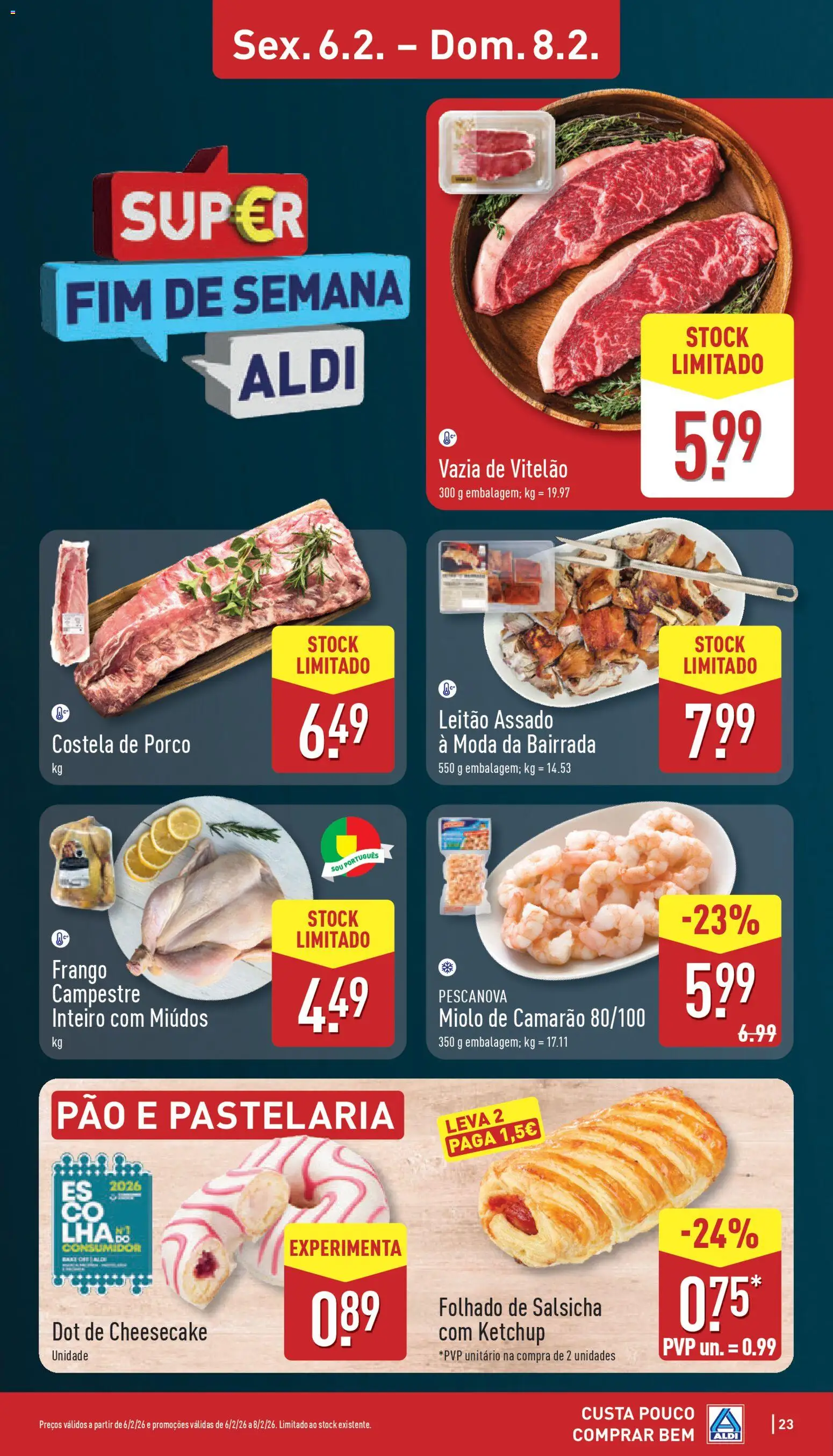 Aldi folheto │ válido de 02.02.2026 | Página: 23 | Produtos: Camarão, Salsicha, Pão, Ketchup