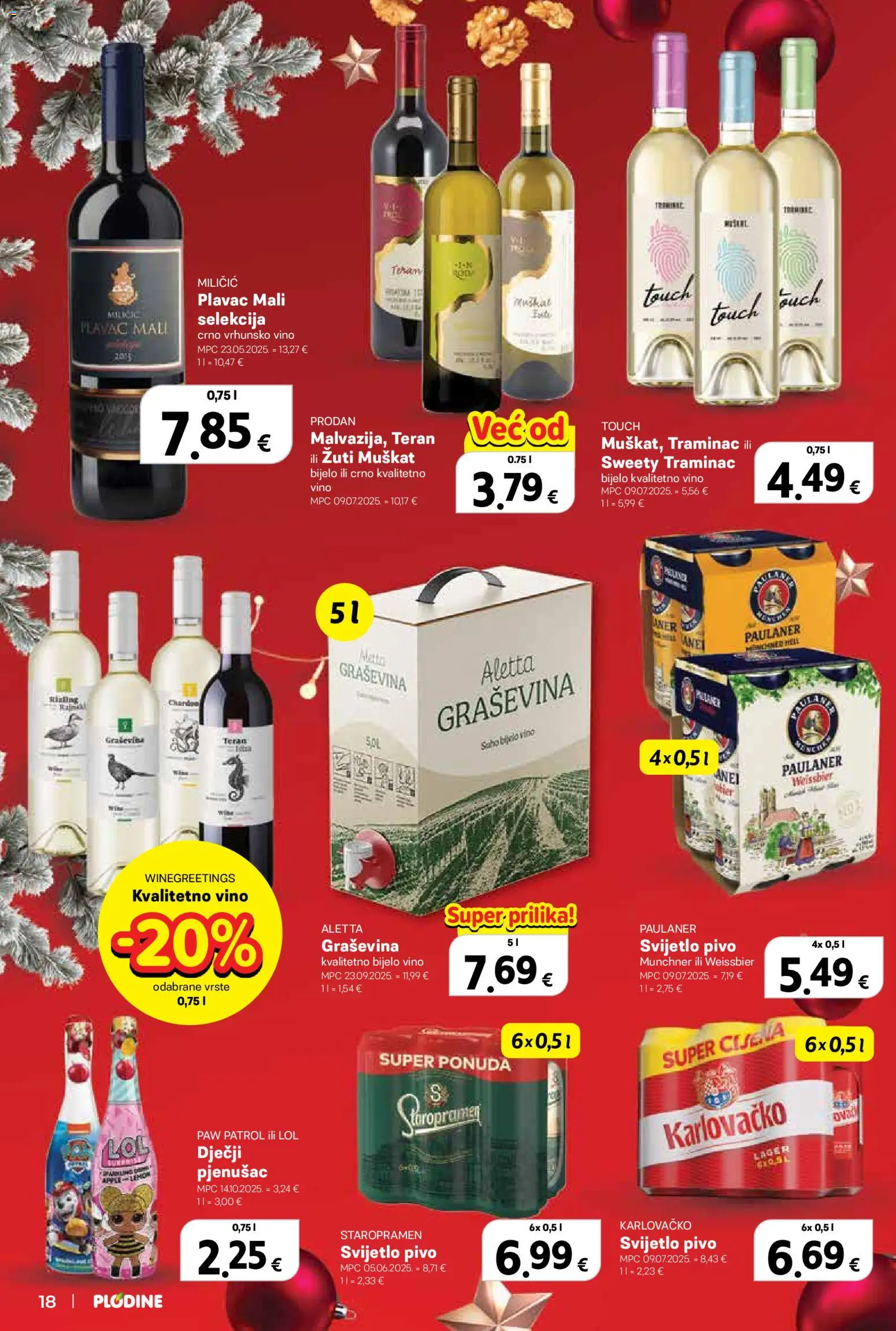 Plodine katalog | vrijedi od 17.12.2025 | Stranica: 18 | Proizvodi: Bijelo vino, Staropramen, Karlovačko, Vino