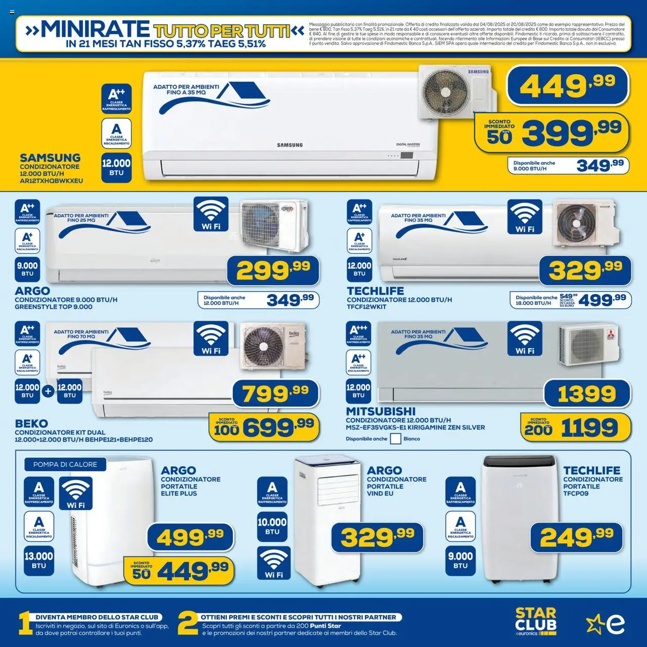Volantino Euronics del 04.08.2025 | Pagina: 11 | Prodotti: Top, Condizionatore, Condizionatore portatile, Samsung