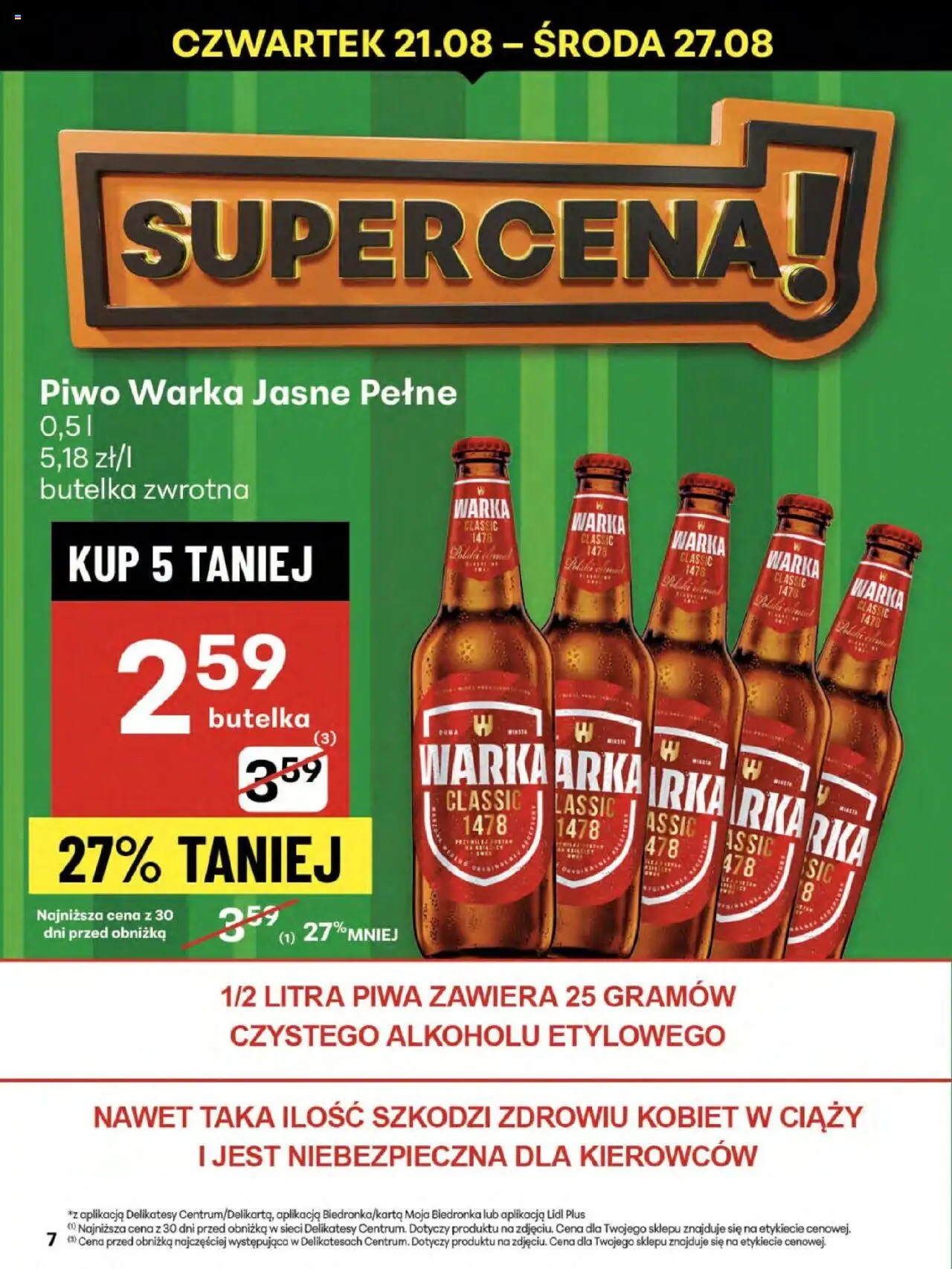 Delikatesy Centrum Gazetka - Sklepy Własne od 21.08.2025 | Strona: 7 | Produkty: Delikatesy, Warka, Piwo Warka, Piwo