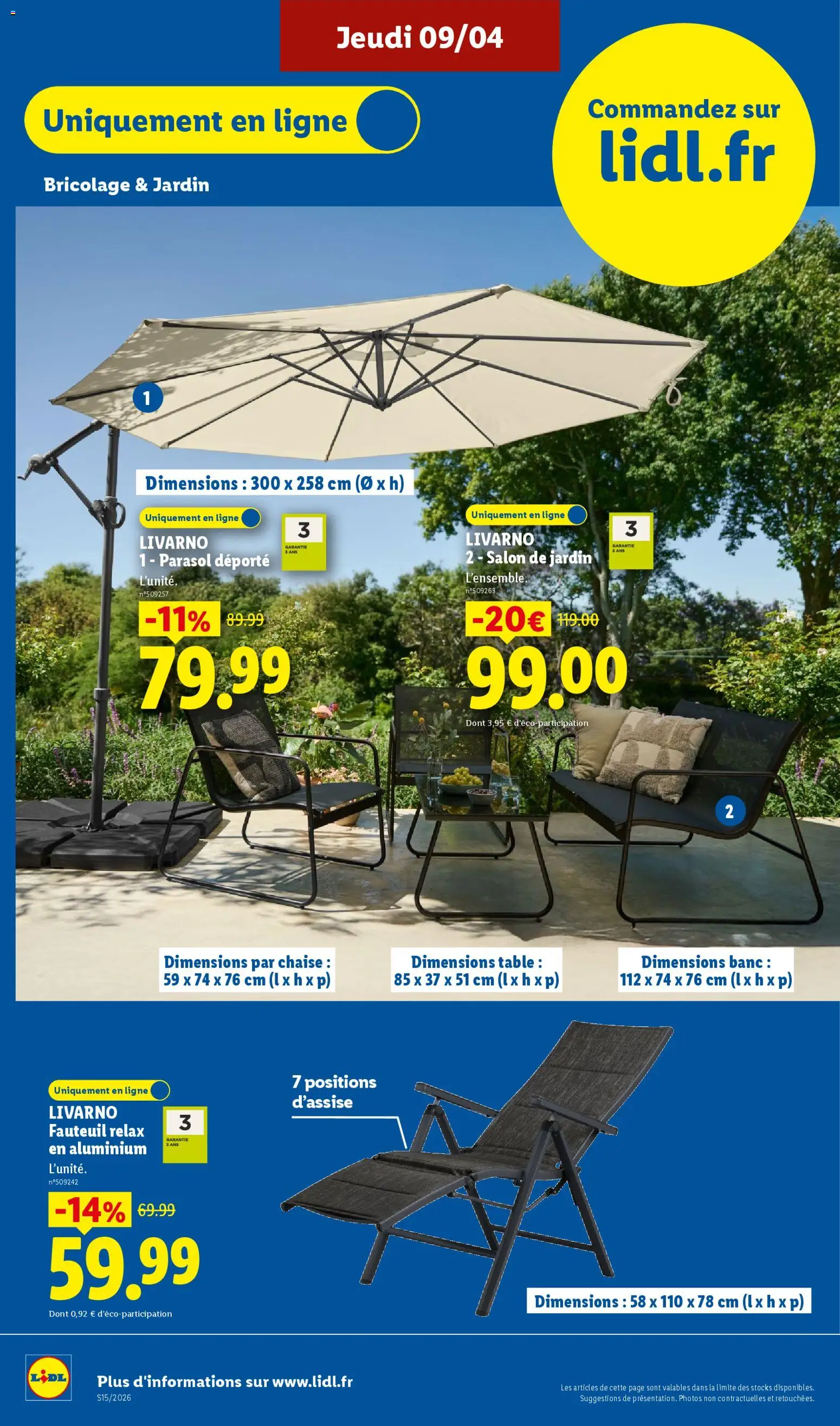 {H1} | Page: 12 | Produits: Fauteuil, Chaise, Parasol déporté, Parasol