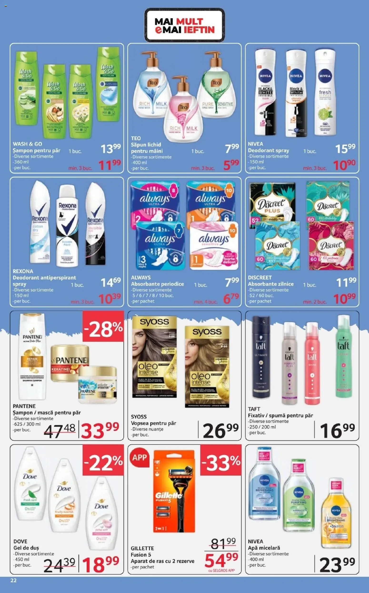 Noul catalog Selgros – valabil de la 23.01.2026 | Pagină: 22 | Produse: Spumă pentru păr, Șampon, Apă micelară, Apă