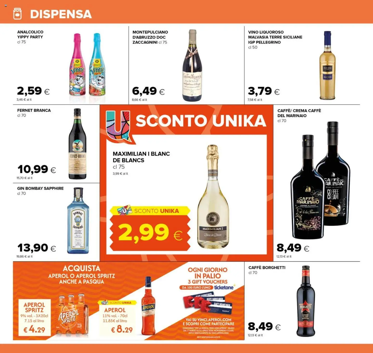 Volantino Tigre del 26.03.2026 | Pagina: 28 | Prodotti: Crema, Gin, Vino, Aperol
