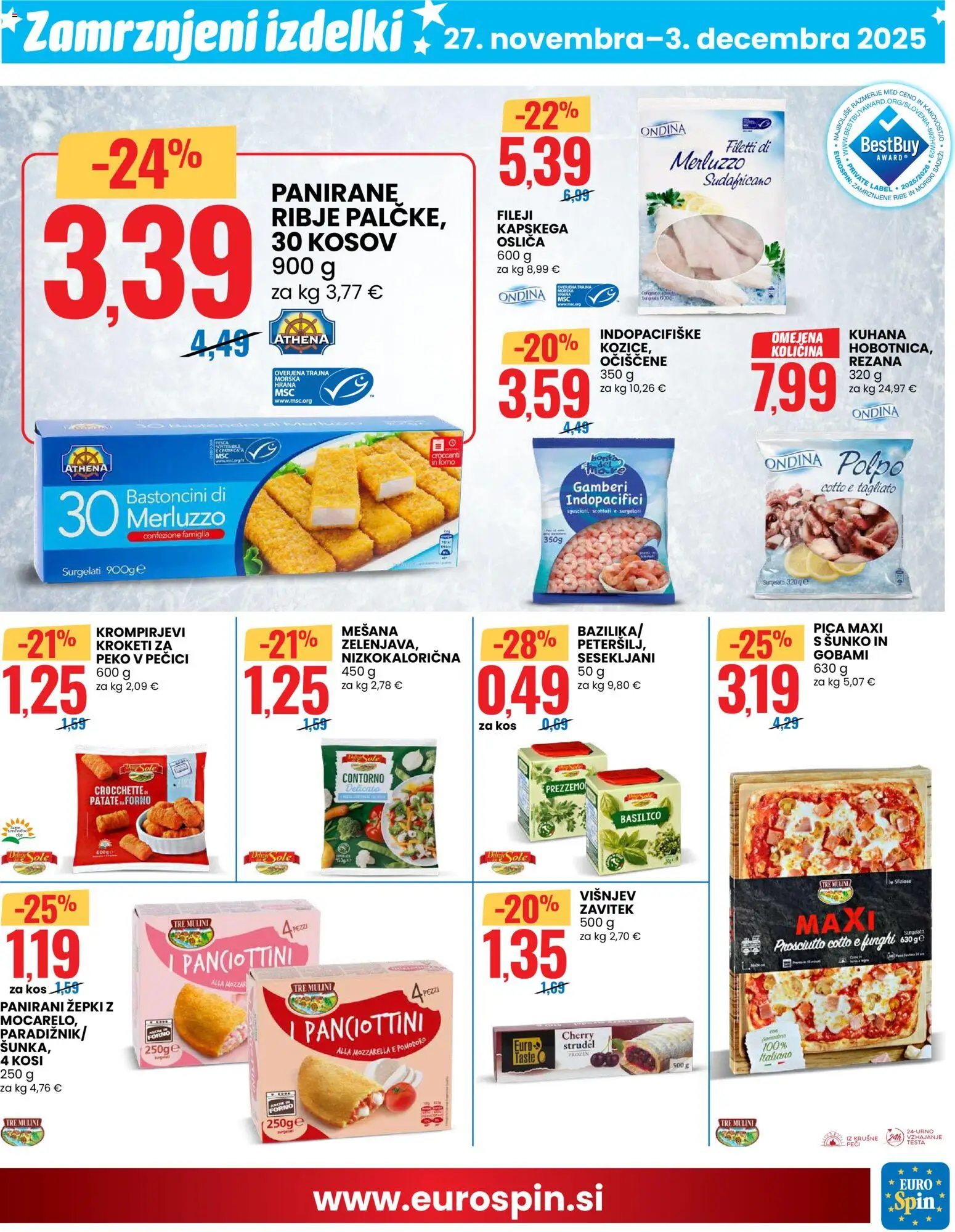 Novi Eurospin katalog ponudbe – veljaven od 27.11.2025 | Stran: 5 | Izdelki: Kos, Pica, Ribe, Morski sadezi