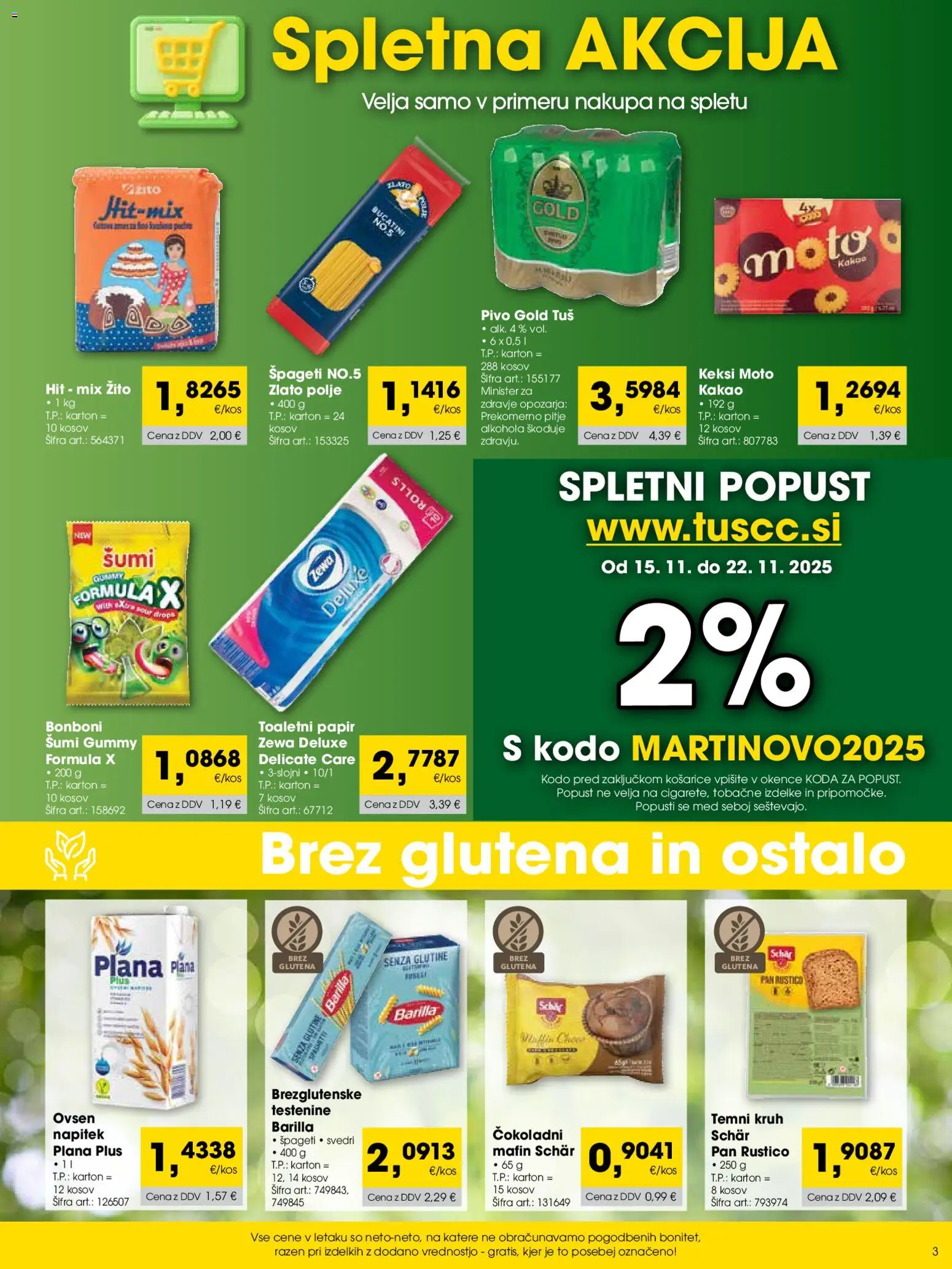 Novi Tuš katalog ponudbe – veljaven od 01.11.2025 | Stran: 3 | Izdelki: Bonboni, Pivo, Spageti, Svedri