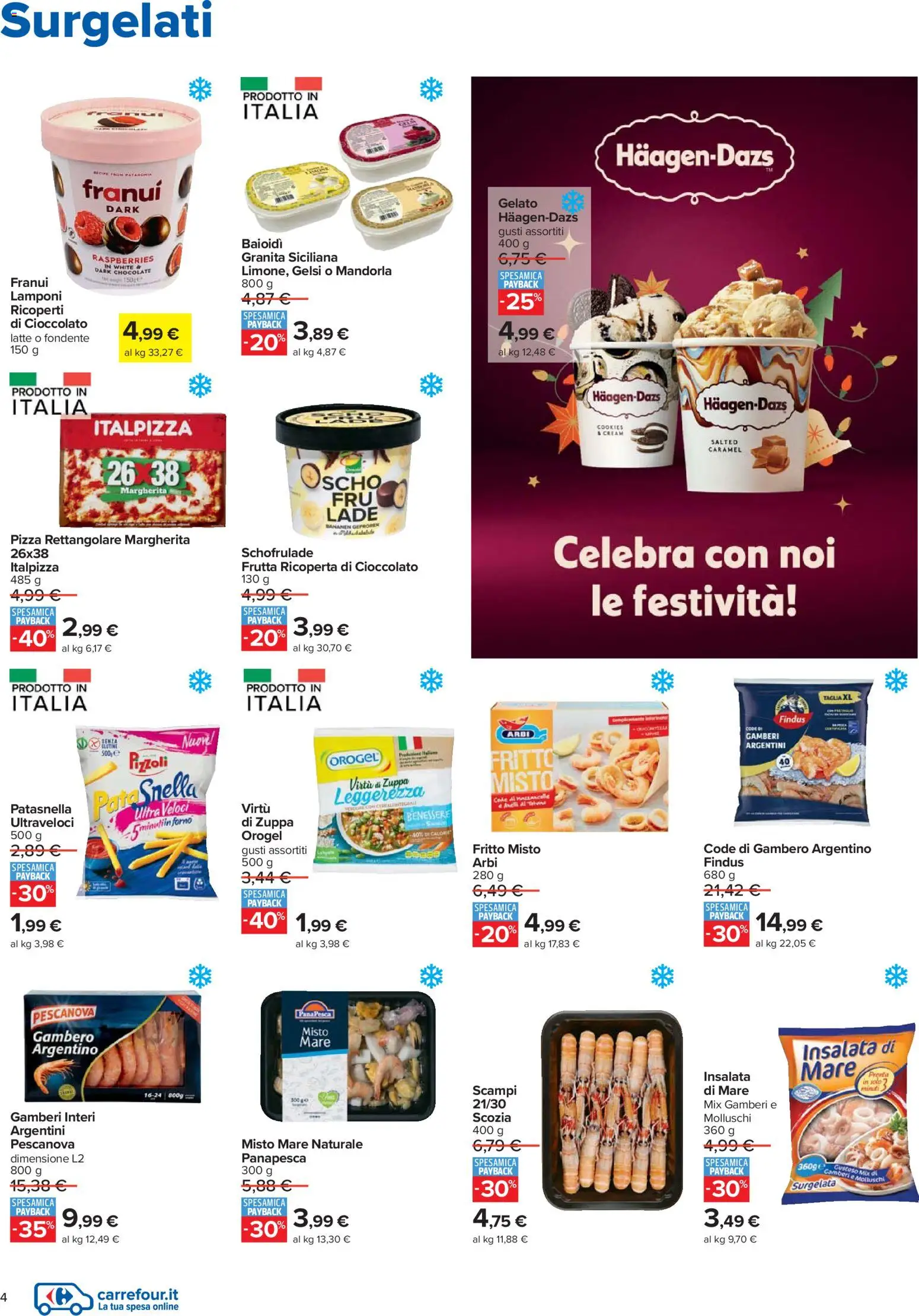 Volantino Carrefour del 27.12.2025 | Pagina: 4 | Prodotti: Gamberi, Gelato, Frutta, Latte