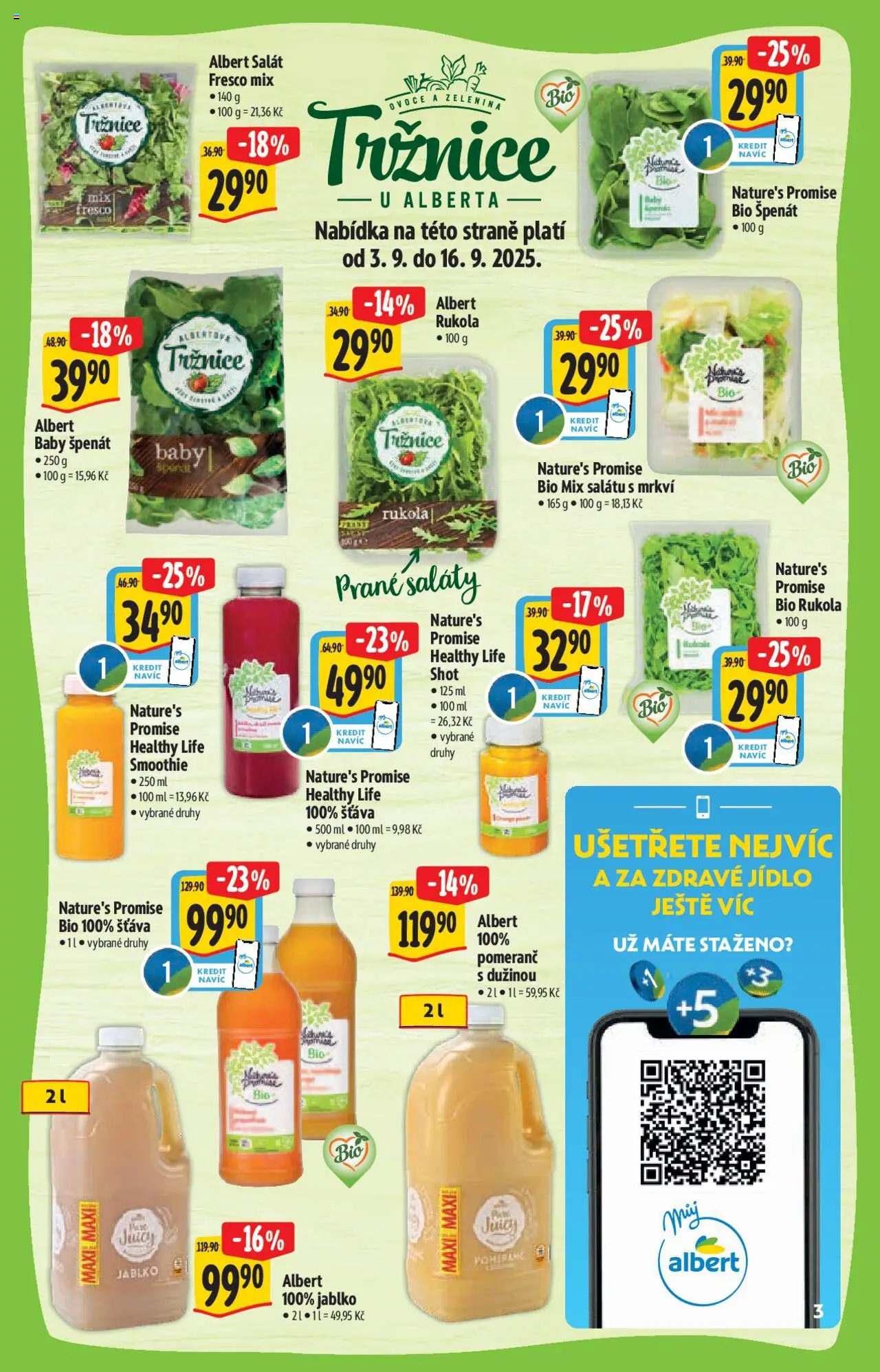 Albert leták - Hypermarket - Bio od 03.09.2025 | Strana: 3 | Produkty: Ovoce a zelenina, Ovoce, Saláty, Mix salátů