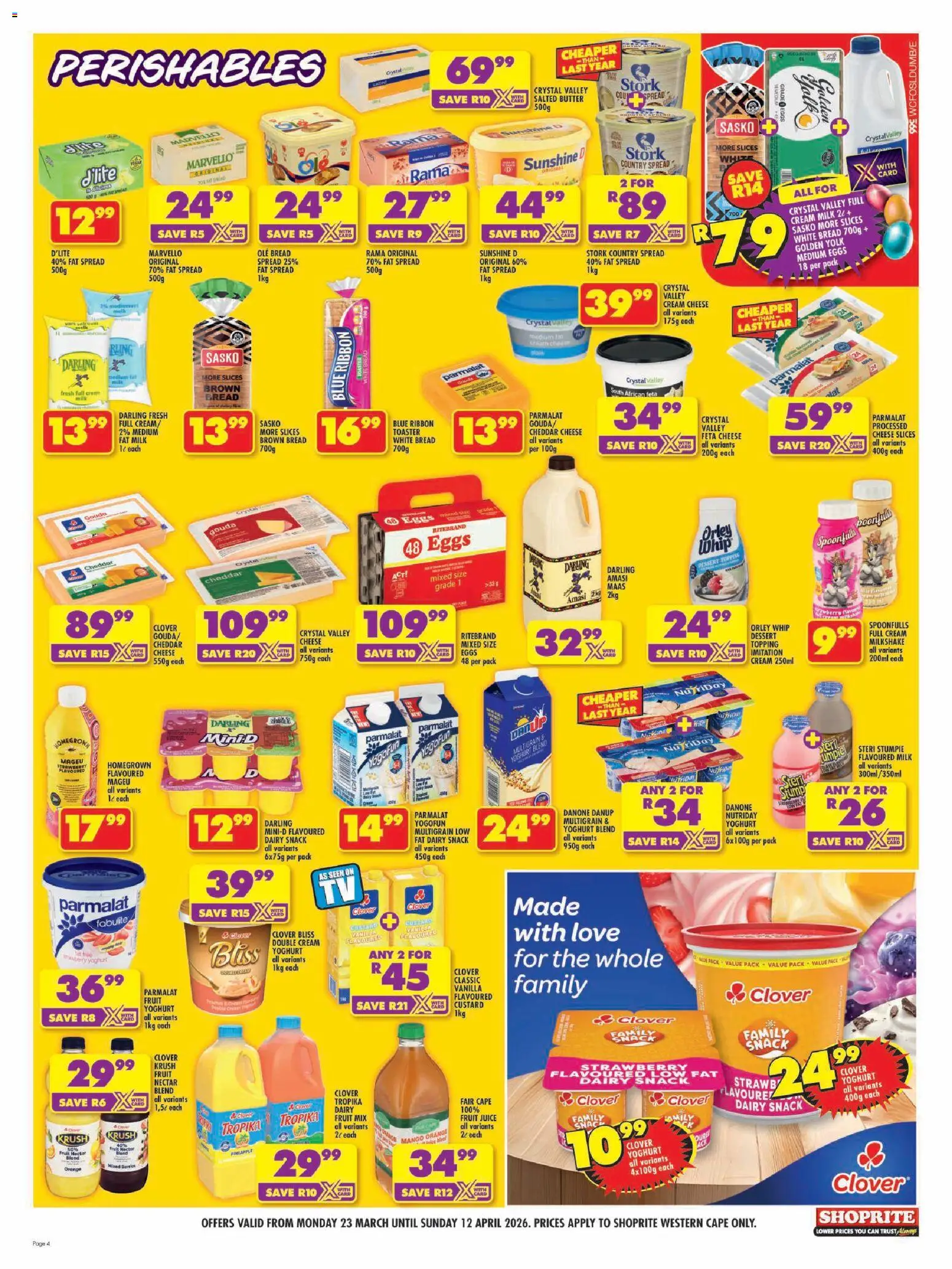New Shoprite catalogue – valid from 23.03.2026 | Page: 4 | Products: Milk, Pineapple, Cream, Fat spread