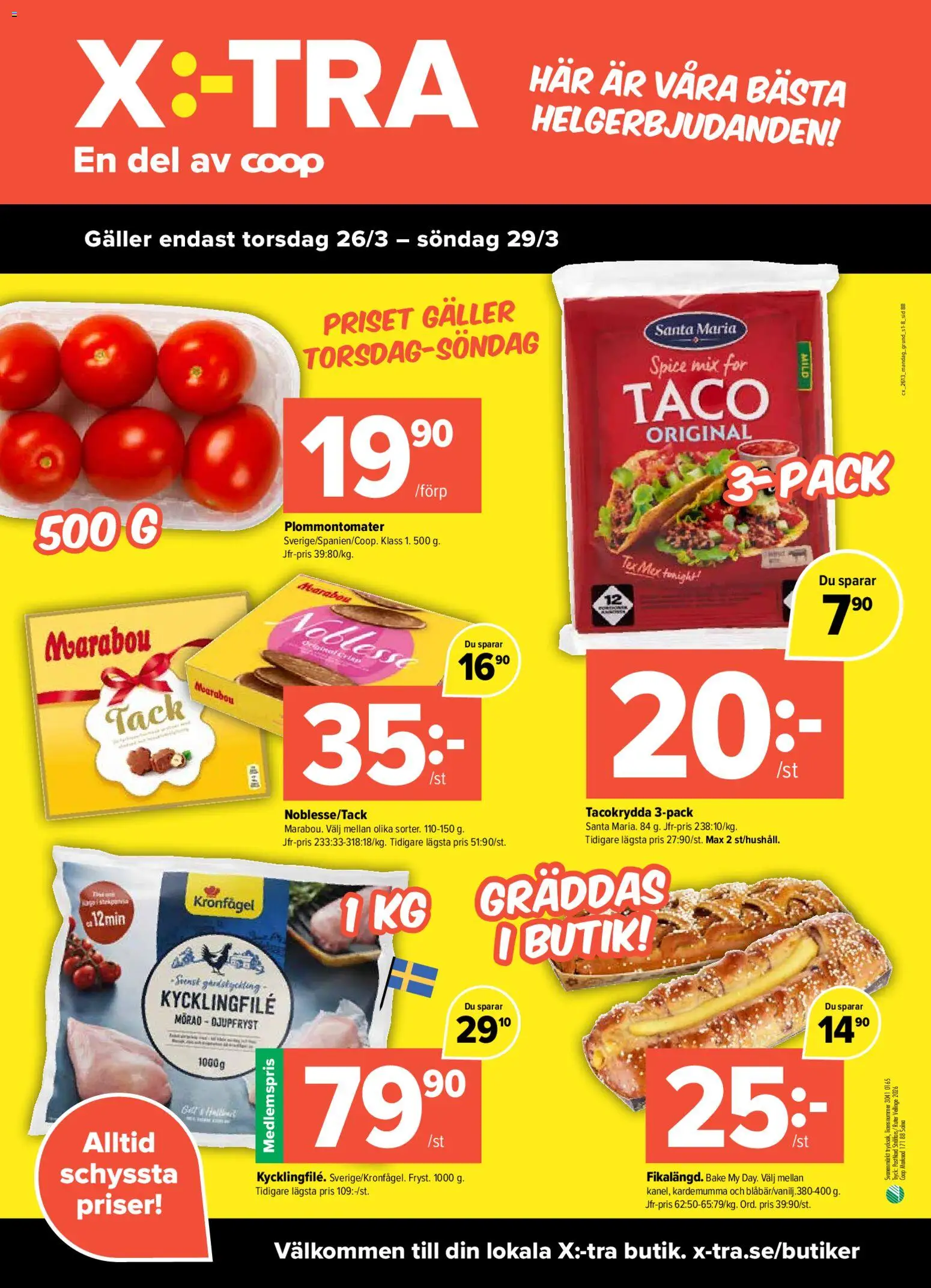 Coop X:-TRA reklamblad aktuell från 23.03.2026 | Sida: 8 | Produkter: Kycklingfile, Galler, Tacokrydda, Kardemumma