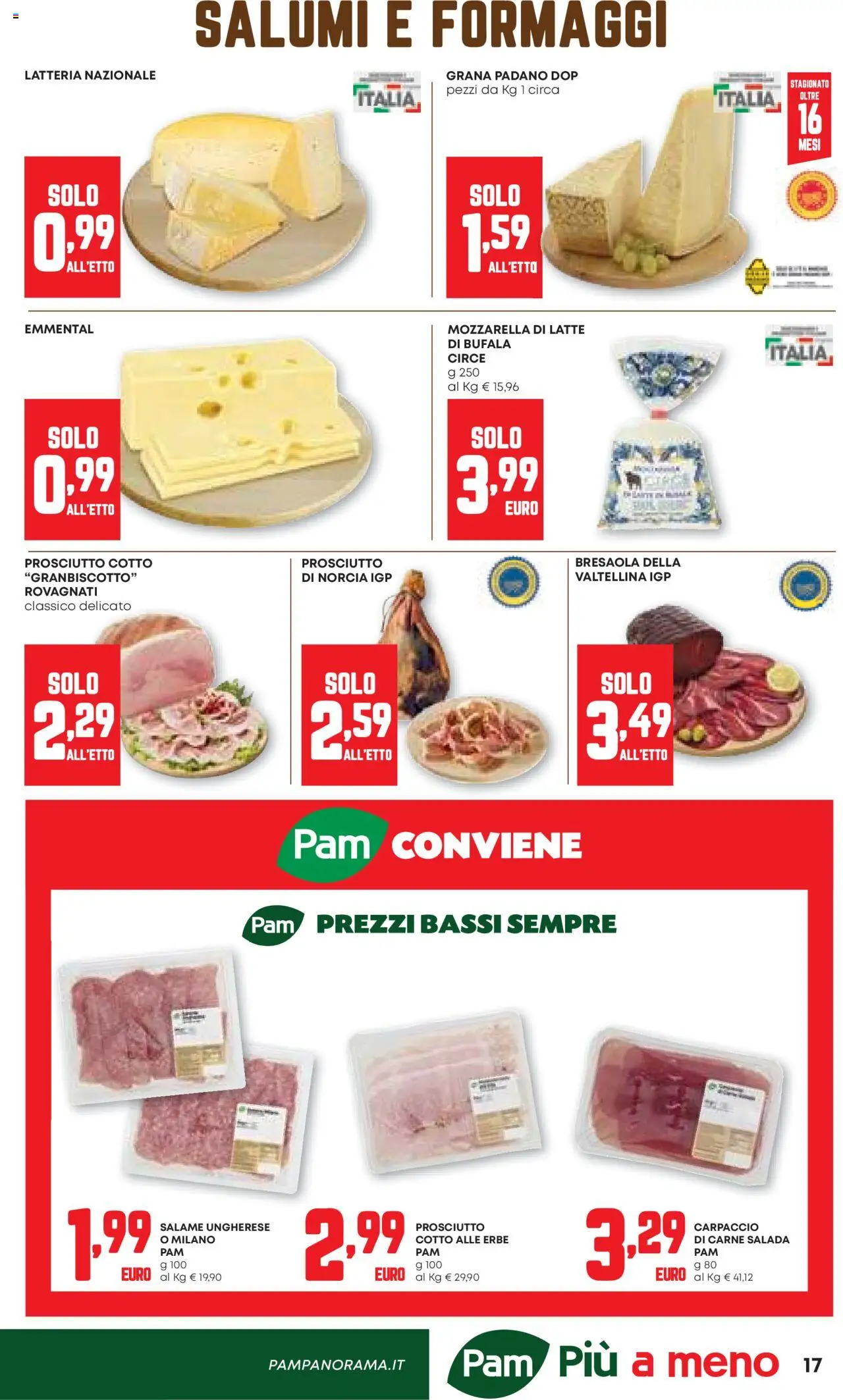 Volantino PAM del 07.08.2025 | Pagina: 17 | Prodotti: Salame, Mozzarella, Prosciutto, Emmental