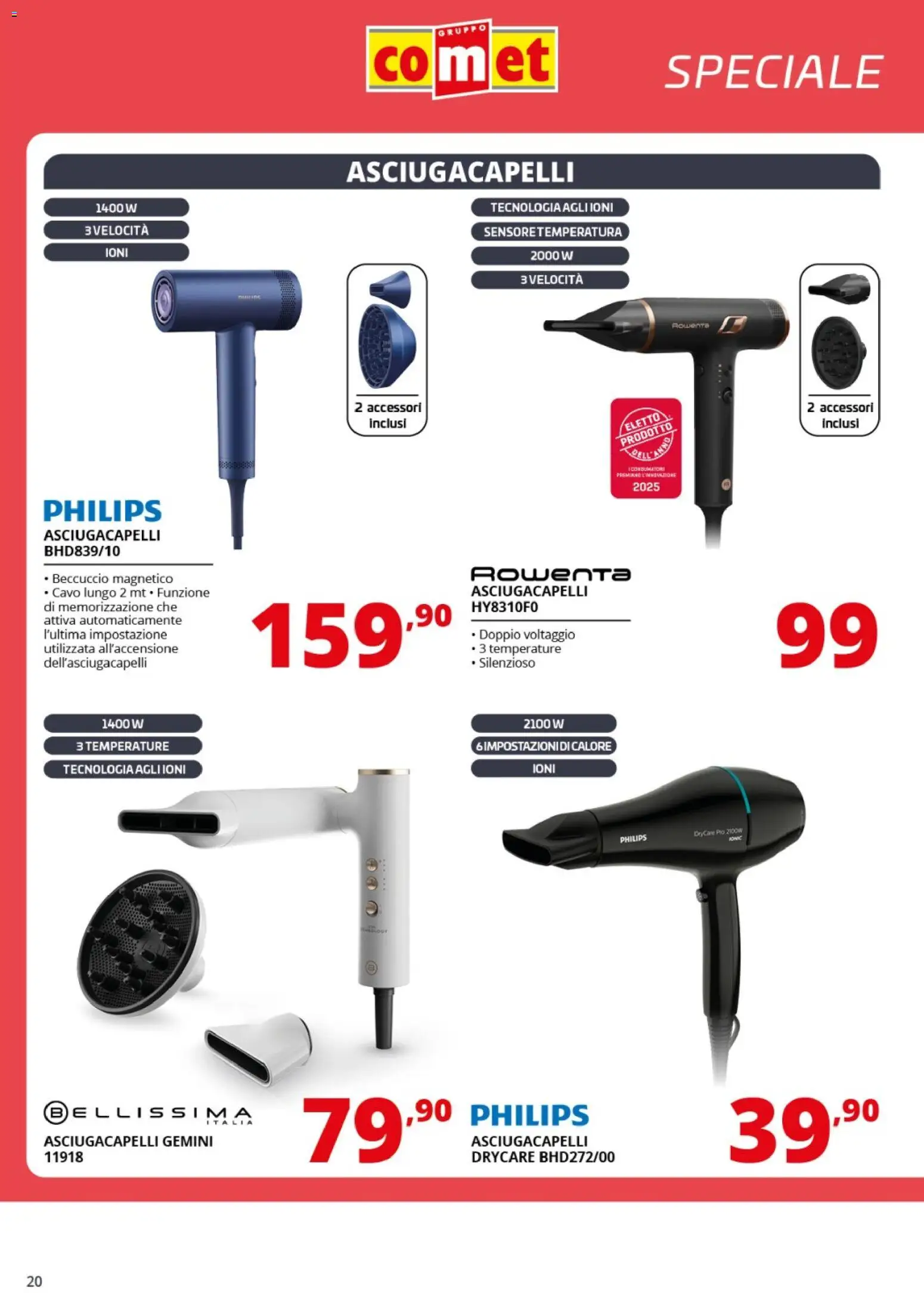 Volantino Comet del 31.10.2025 | Pagina: 20 | Prodotti: Cavo, Asciugacapelli