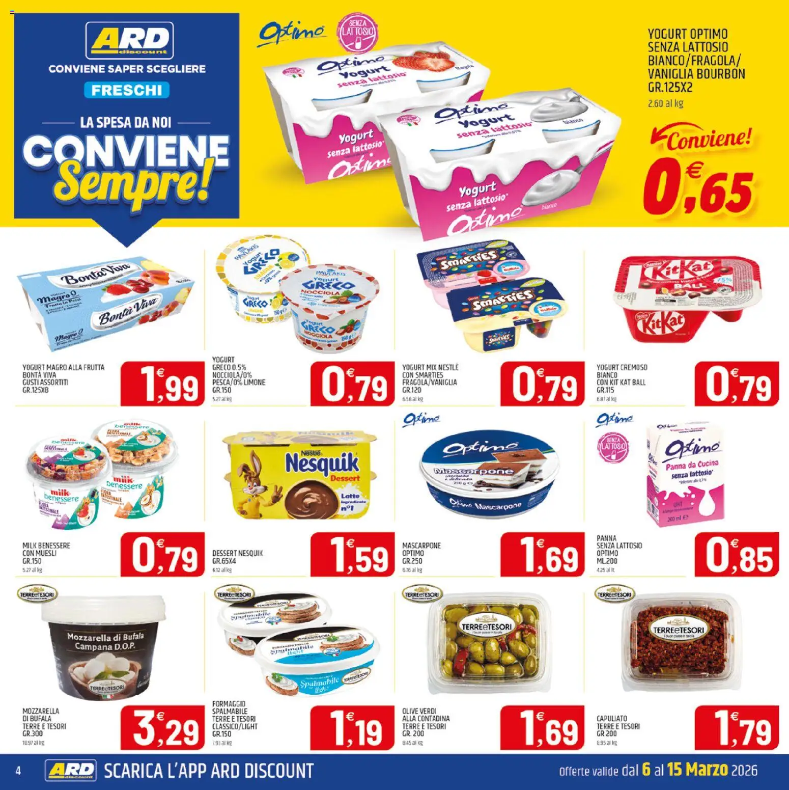 Volantino ARD Discount del 06.03.2026 | Pagina: 4 | Prodotti: Muesli, Panna, Mozzarella, Olive