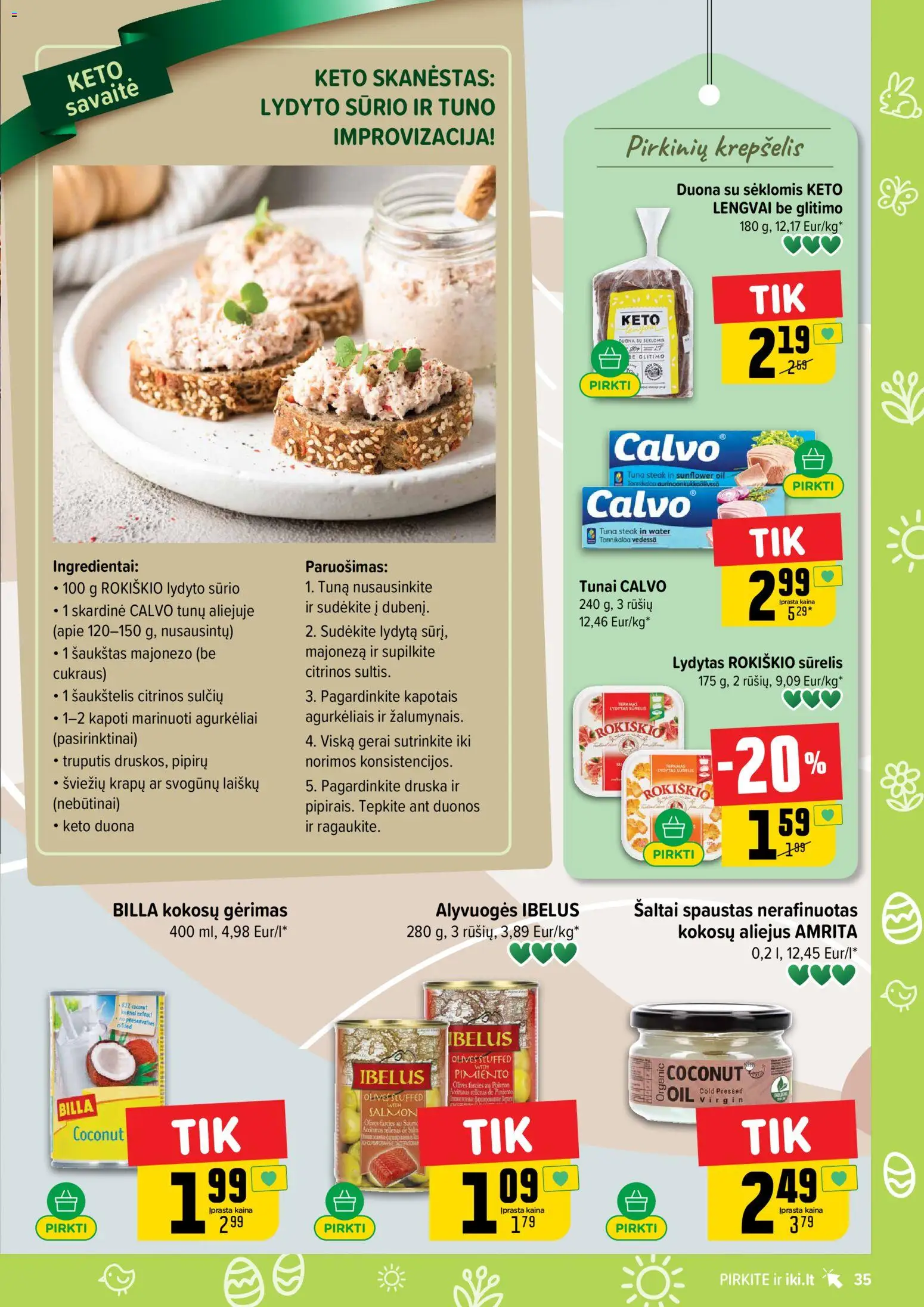 IKI akcijos nuo 23.03.2026 | Puslapis: 35 | Prekių: Sūrelis, Duona, Krepšelis, Druska