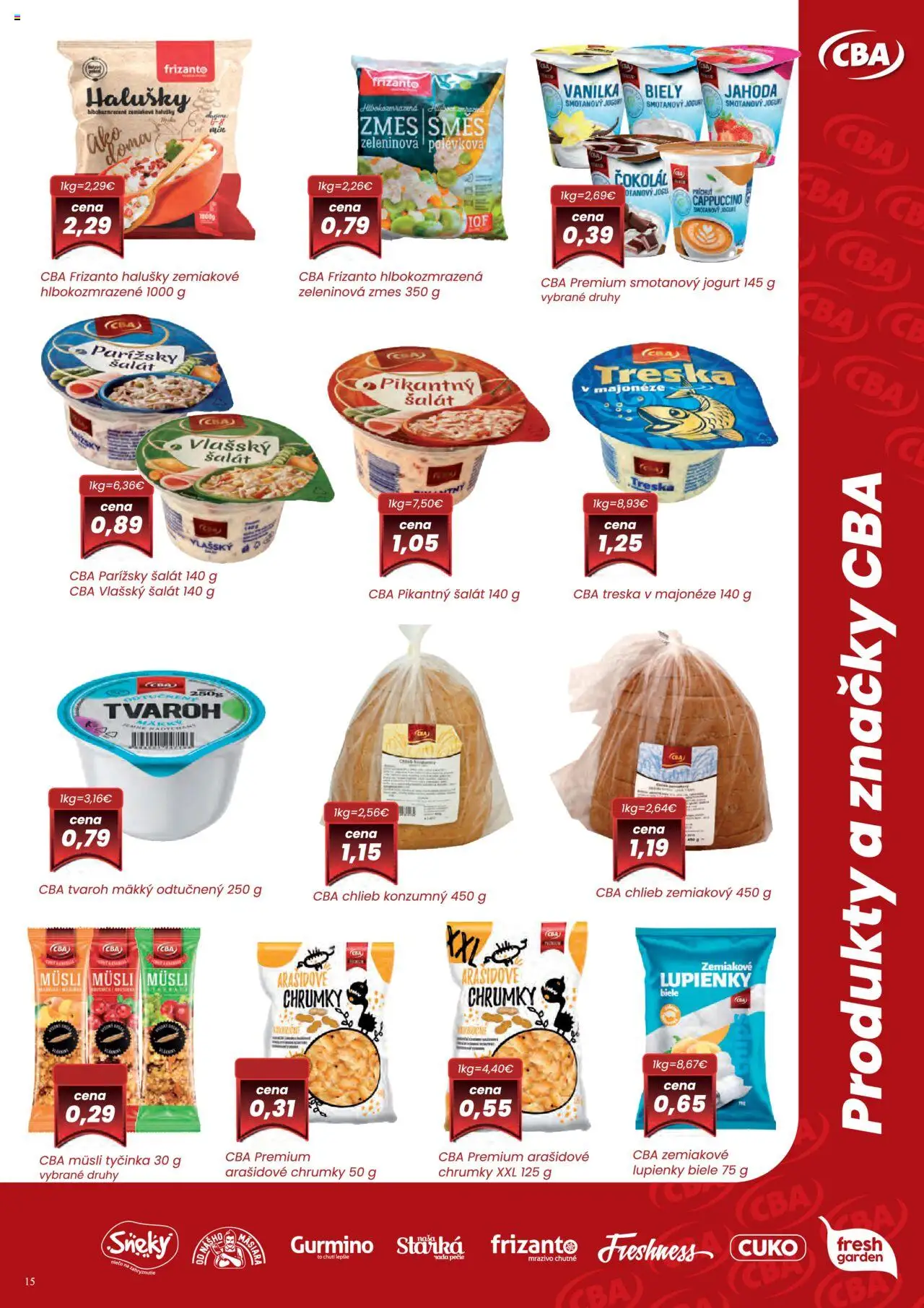 CBA Komfos leták │ platný od 03.07.2025 | Strana: 15 | Produkty: Jogurt, Chlieb, Tvaroh, Treska