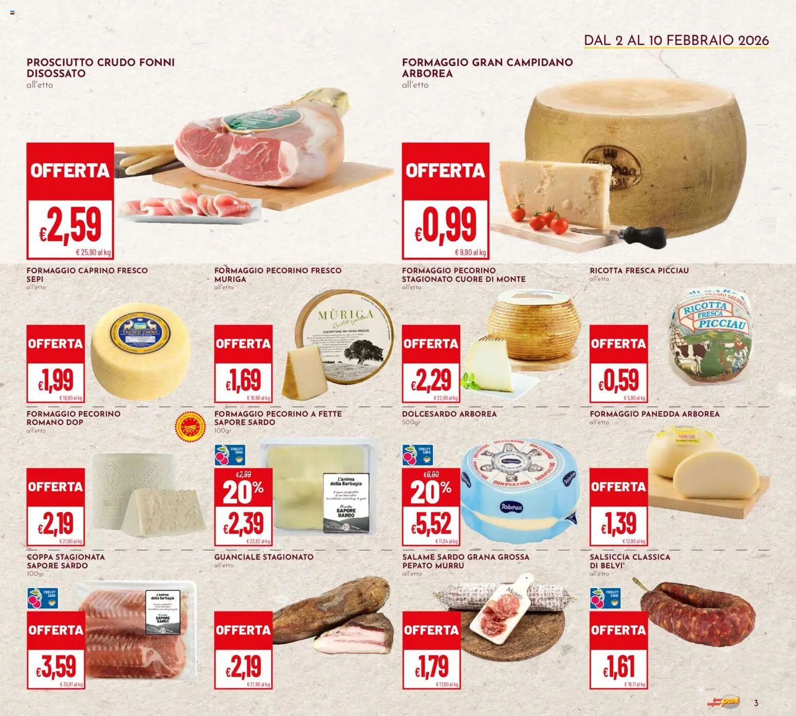 Volantino Pan del 02.02.2026 | Pagina: 3 | Prodotti: Prosciutto Crudo, Prosciutto, Pecorino, Guanciale