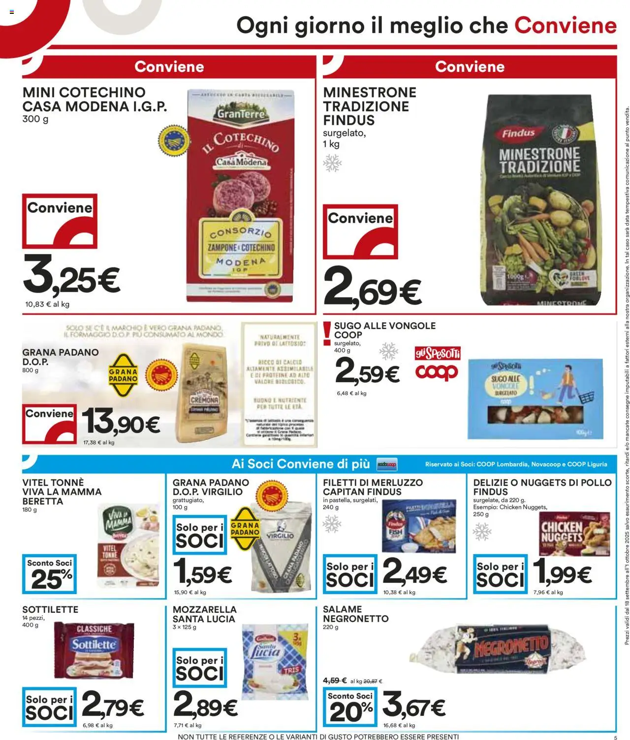 Volantino COOP del 18.09.2025 | Pagina: 5 | Prodotti: Formaggio, Grana Padano, Sugo, Cotechino