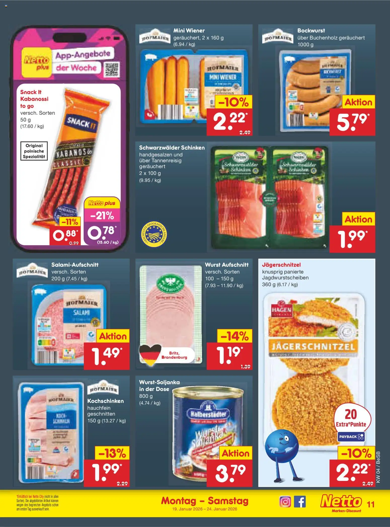 Netto Marken-Discount Prospekt 	 – gültig ab 19.01.2026 | Seite: 11 | Produkte: Bockwurst, Wurst, Salami, Schinken