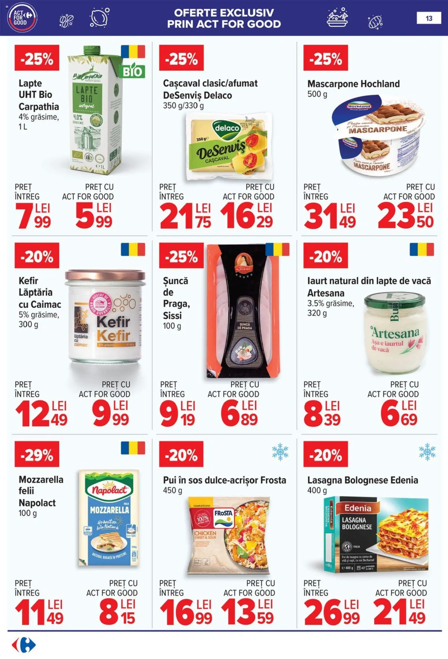 Noul catalog Carrefour – valabil de la 09.03.2026 | Pagină: 16 | Produse: Mozzarella, Lapte, Șuncă, Mascarpone