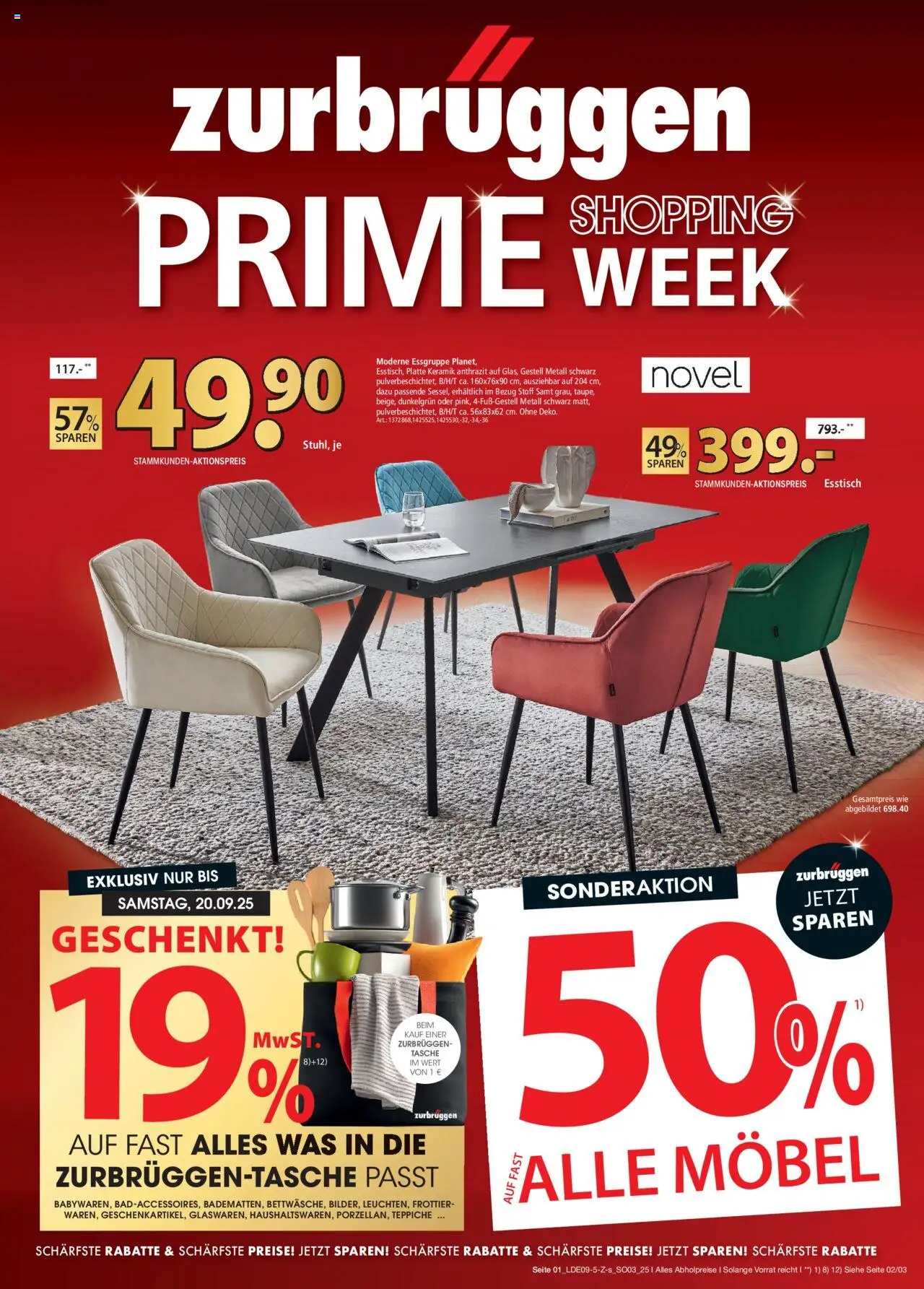 Zurbrüggen  Prime Shopping Week – gültig ab 15.09.2025 | Seite: 1 | Produkte: Tasche, Esstisch, Essgruppe