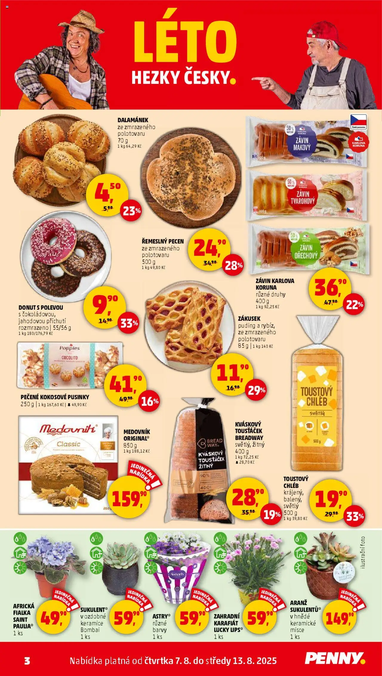 Penny Market leták - Čtvrtečník od 07.08.2025 | Strana: 3 | Produkty: Donut, Chléb, Medovník, Puding