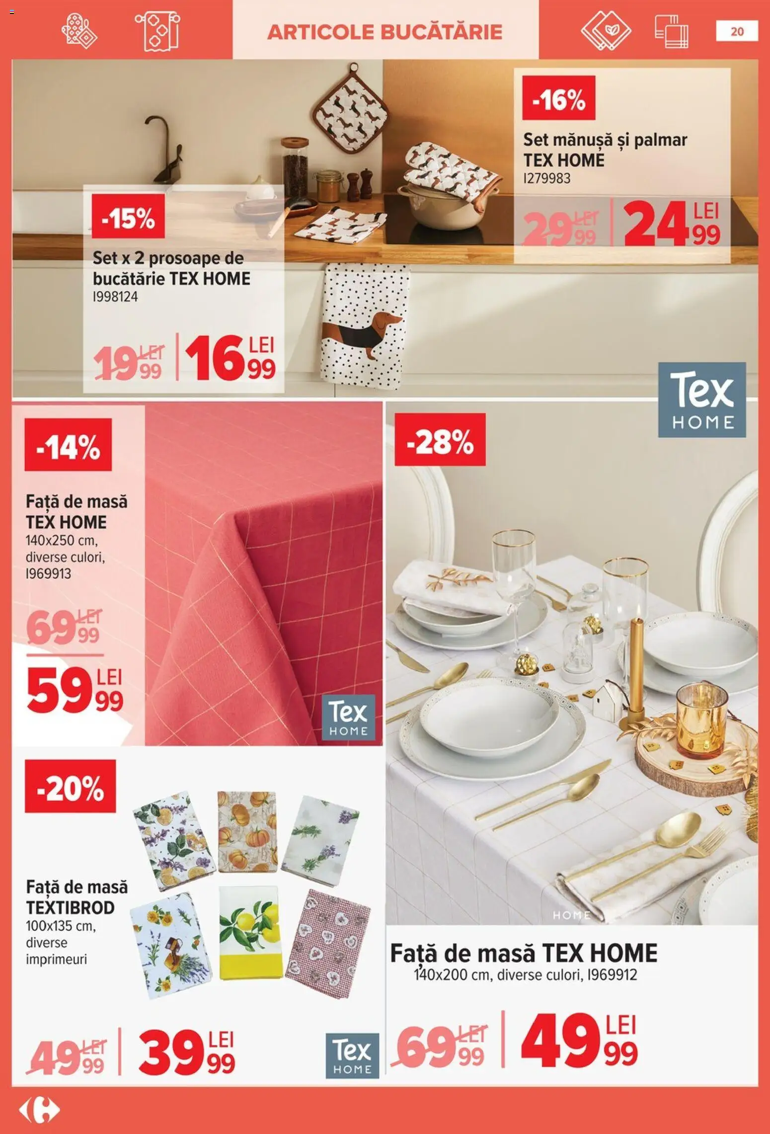 Noul catalog Carrefour – valabil de la 14.01.2026 | Pagină: 20 | Produse: Față de masă, Prosoape de bucătărie, Masă, Bucătărie