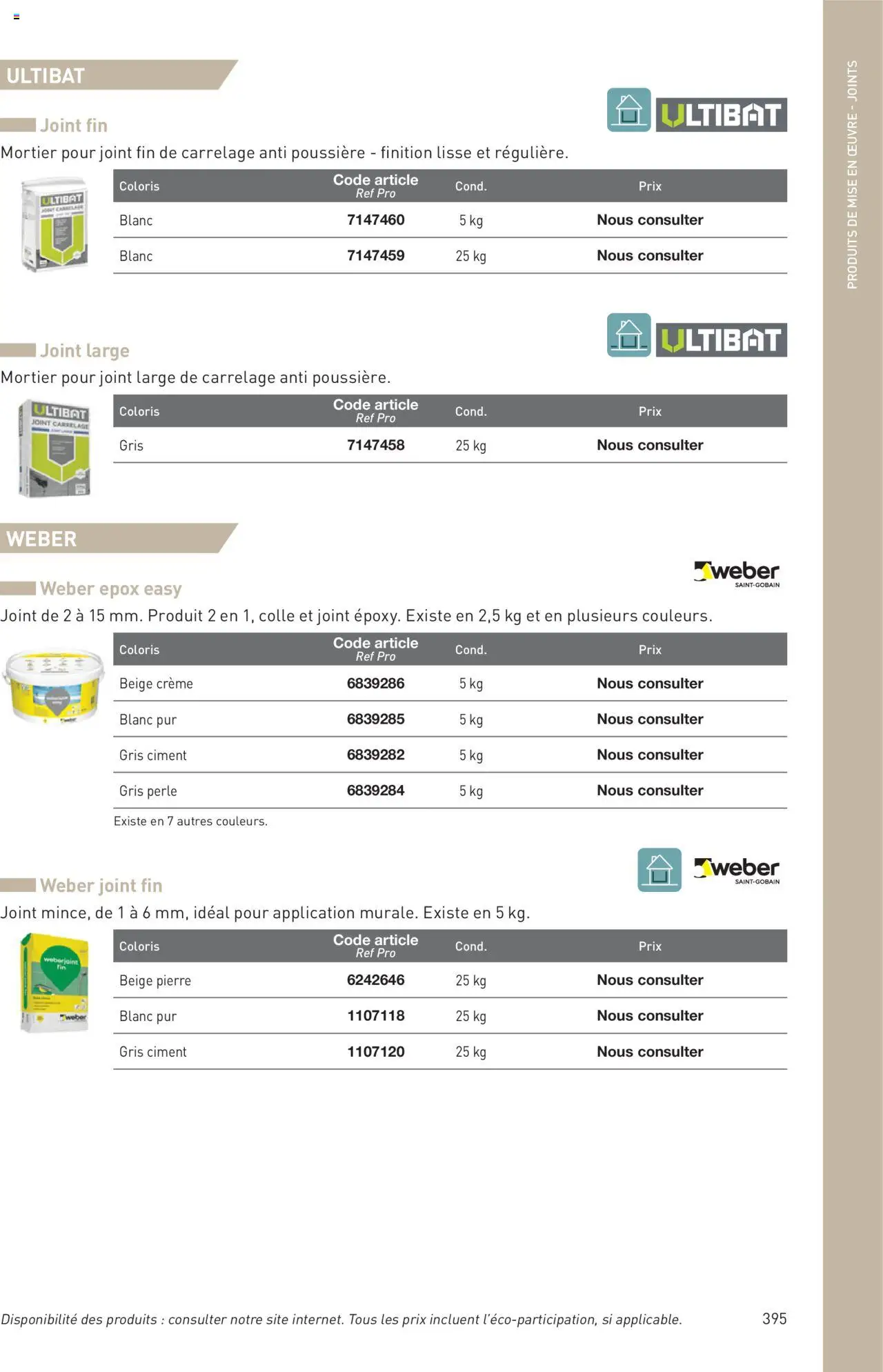  | Page: 395 | Produits: Mortier, Colle, Crème