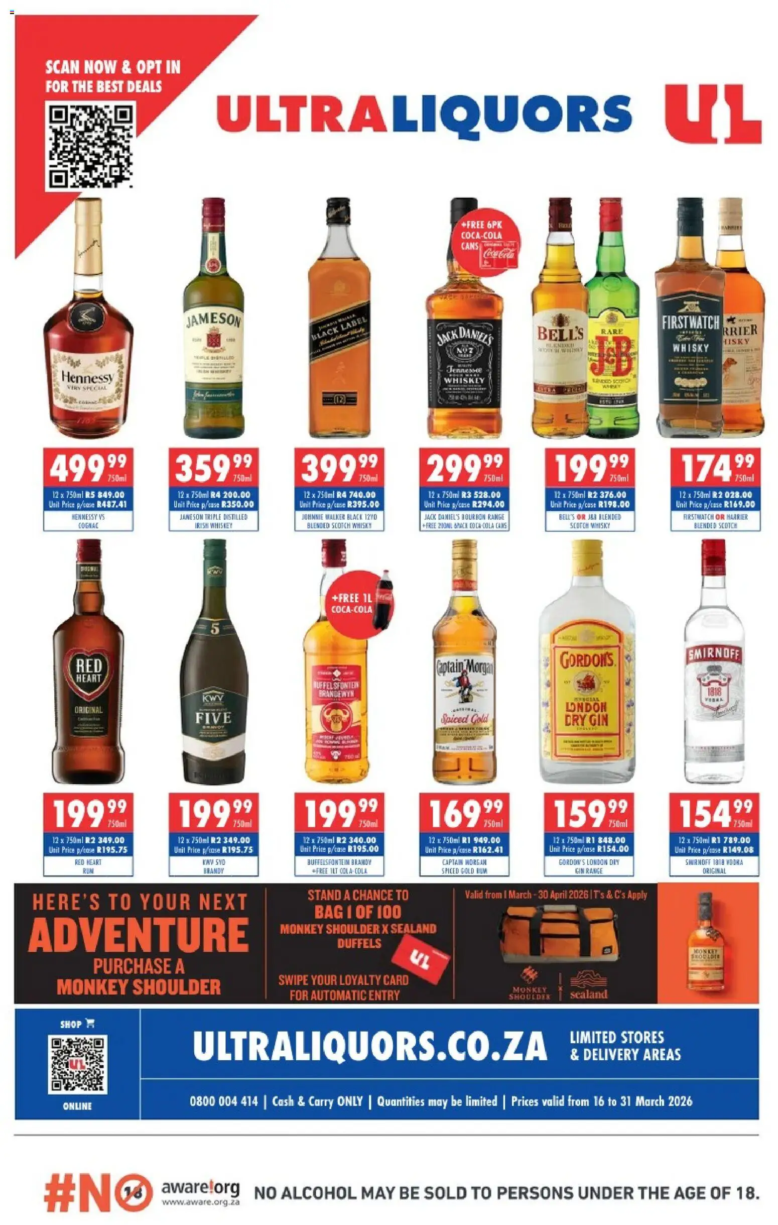 New Ultra Liquors catalogue – valid from 16.03.2026 | Page: 1 | Products: Bag, Rum, Bourbon, Whiskey