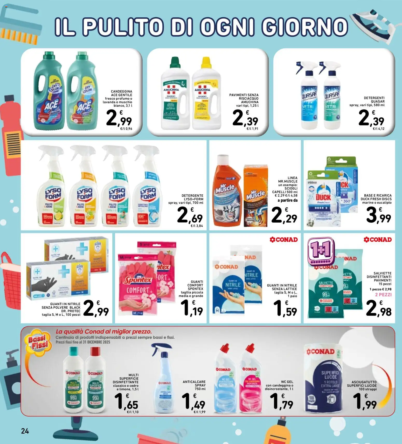 Volantino Spazio Conad del 11.11.2025 | Pagina: 24 | Prodotti: Detergente, Candeggina, Guanti, Profumo