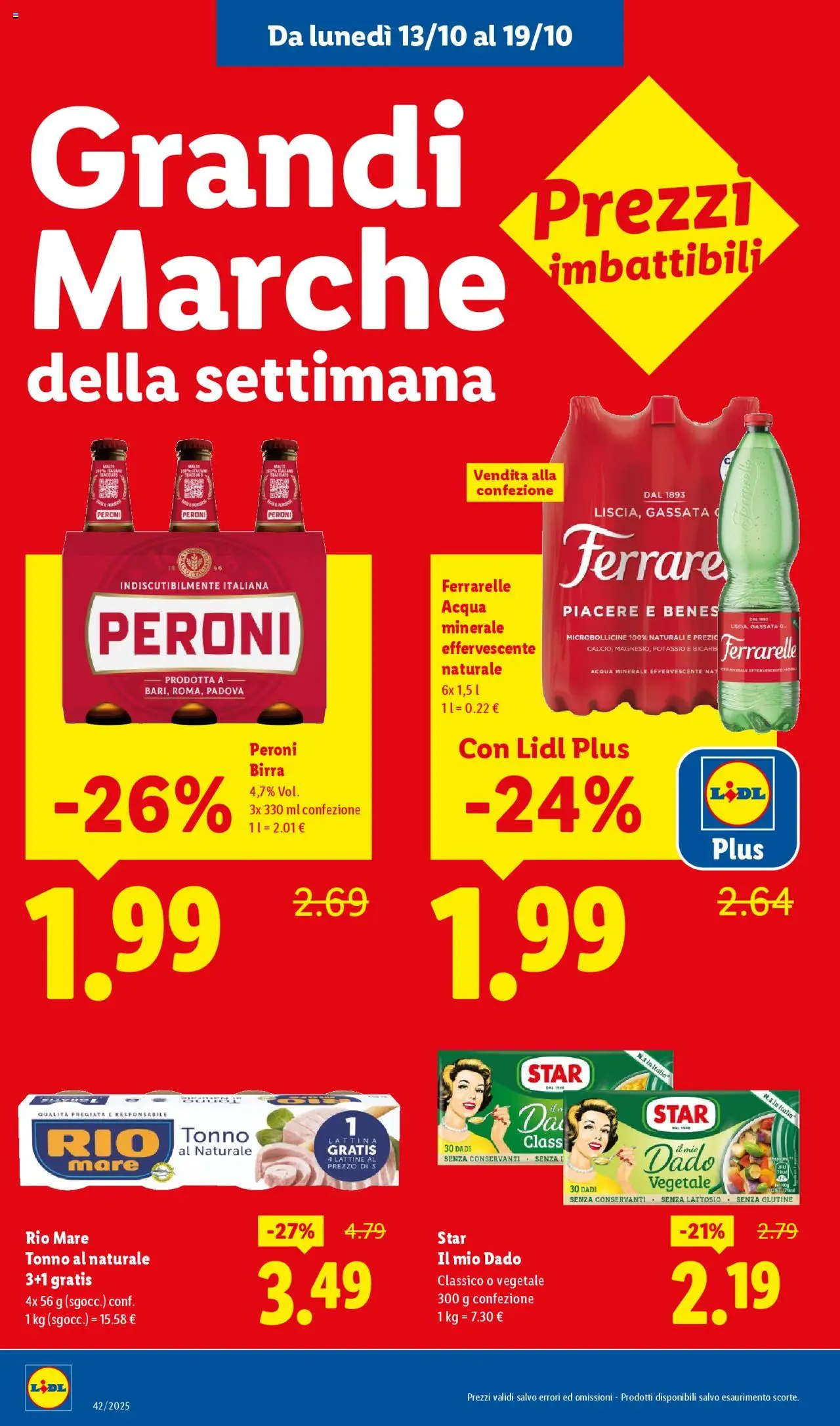 Volantino Lidl del 13.10.2025 | Pagina: 18 | Prodotti: Birra, Tonno, Tonno al naturale, Acqua minerale