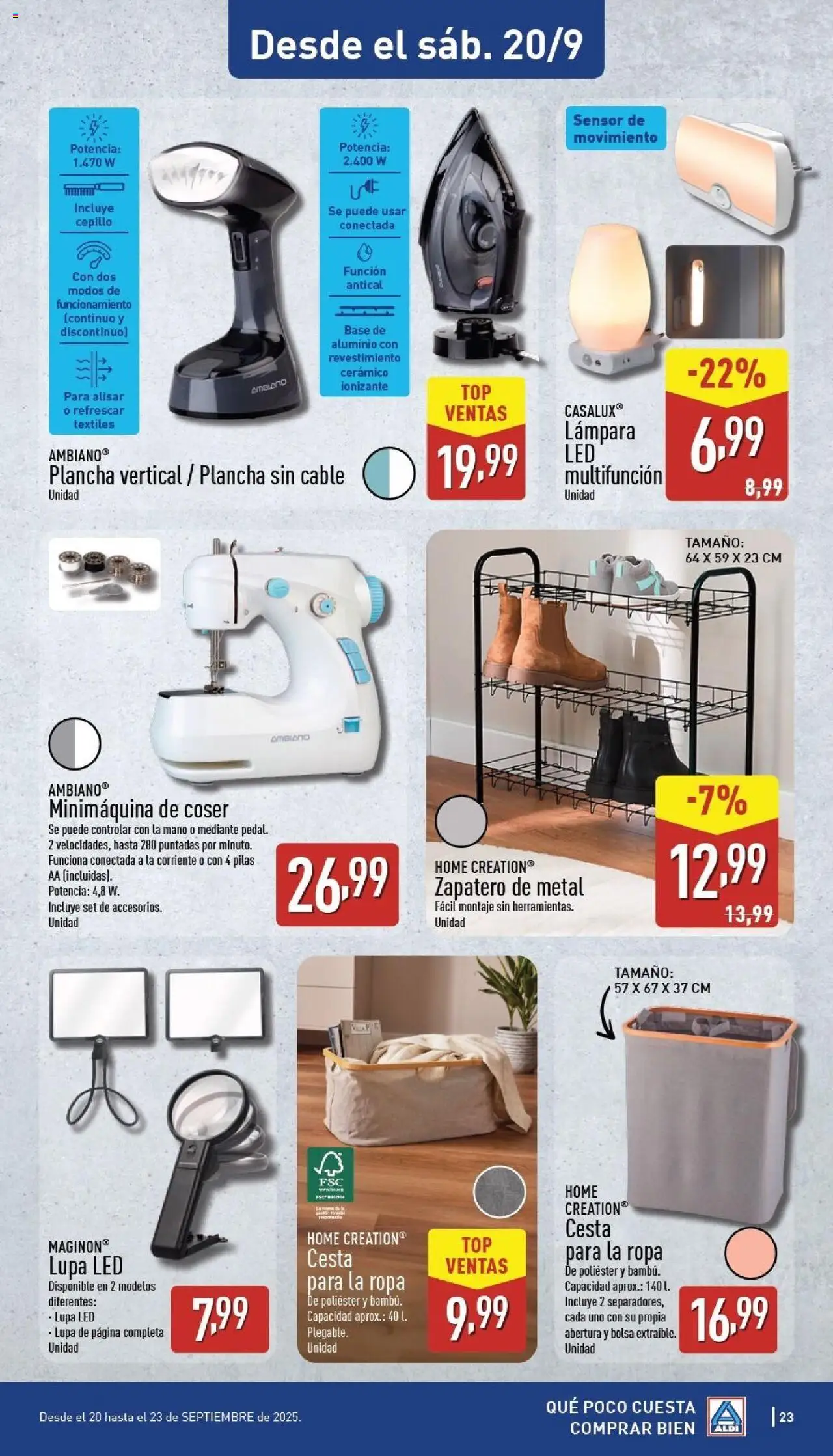 Aldi folleto Baleares │ válido desde el 15.09.2025 | Página: 23 | Productos: Cepillo, Zapatero, Plancha, Cesta