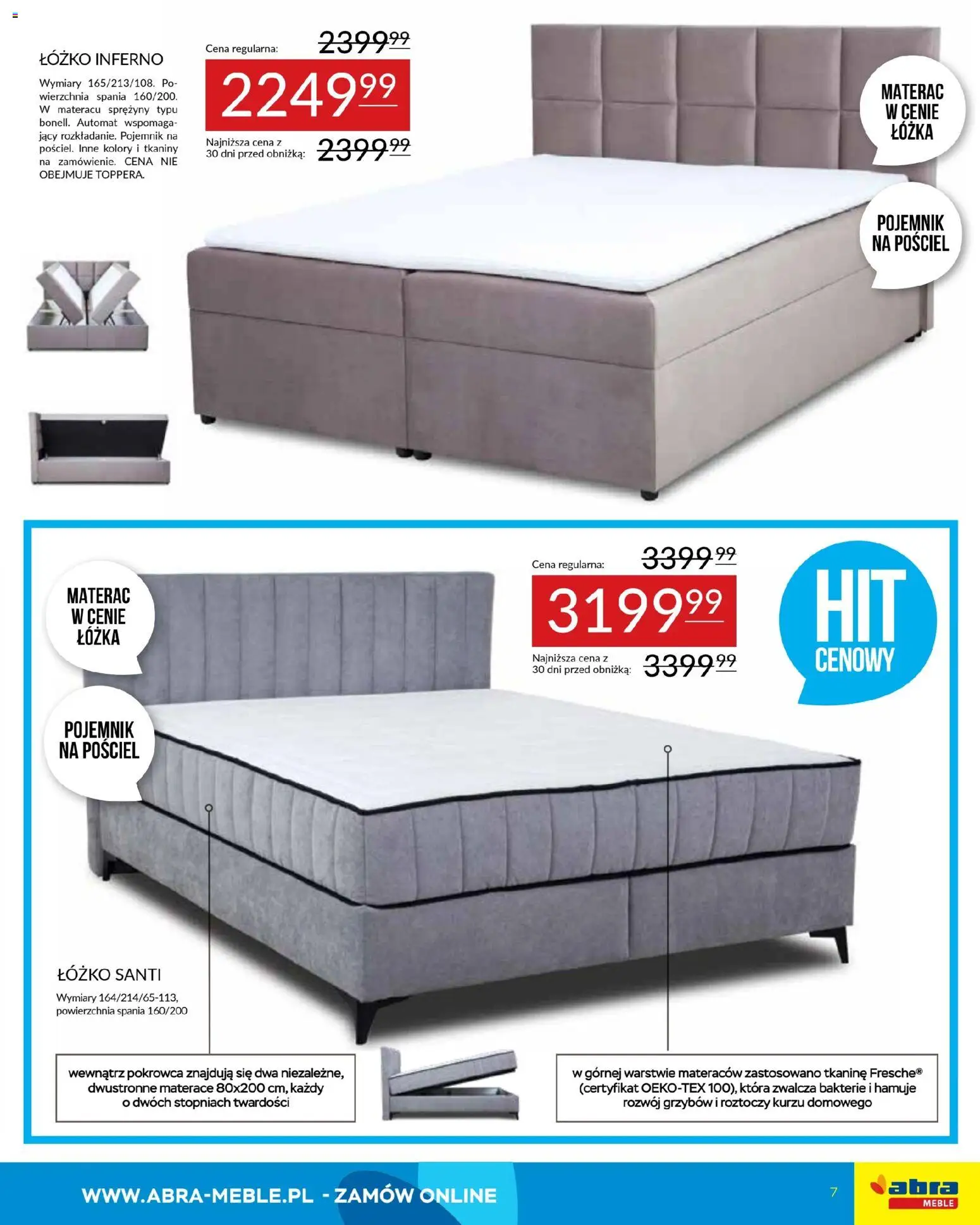Abra meble Gazetka od 29.01.2026 | Strona: 7 | Produkty: Pościel, Łóżko, Materac