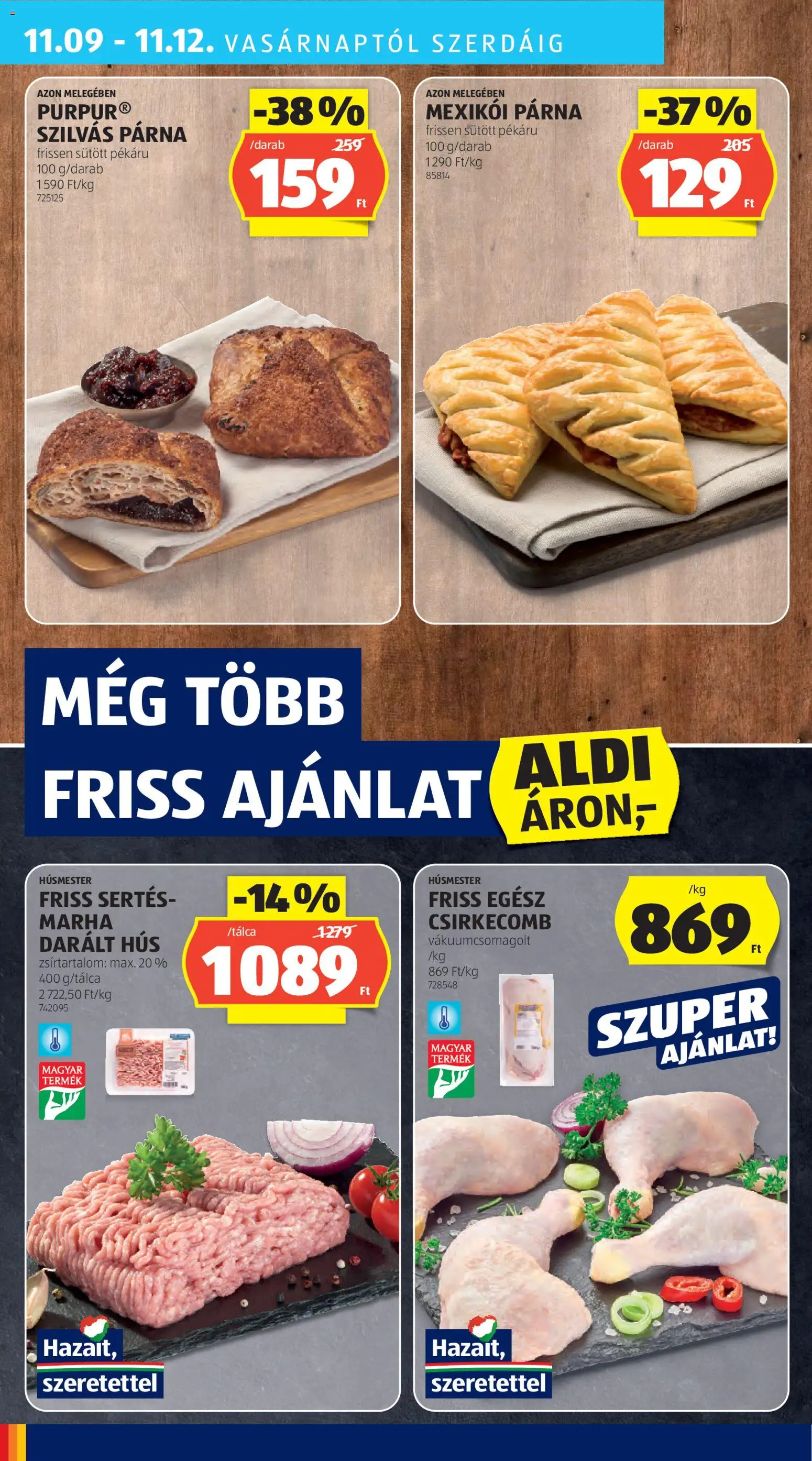 Aldi akciós ujság - amely érvényes a következő dátumtól: 06.11.2025 | Oldal: 36 | Termékek: Darált hús, Hús, Párna, Csirkecomb