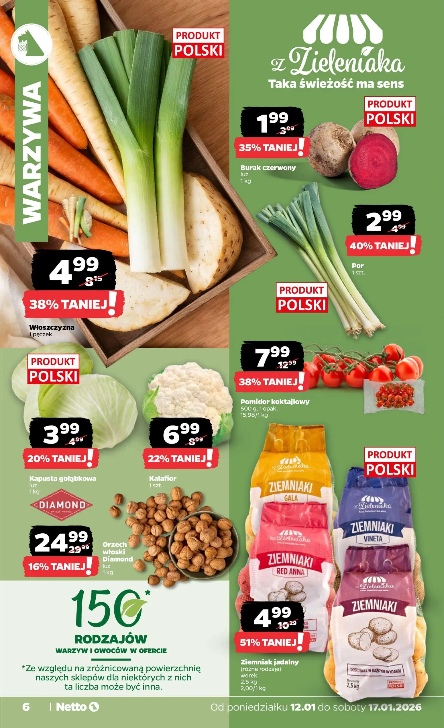 Netto gazetka - Spożywcza od 12.01.2026 | Strona: 6 | Produkty: Burak, Kapusta, Ziemniaki, Warzywa