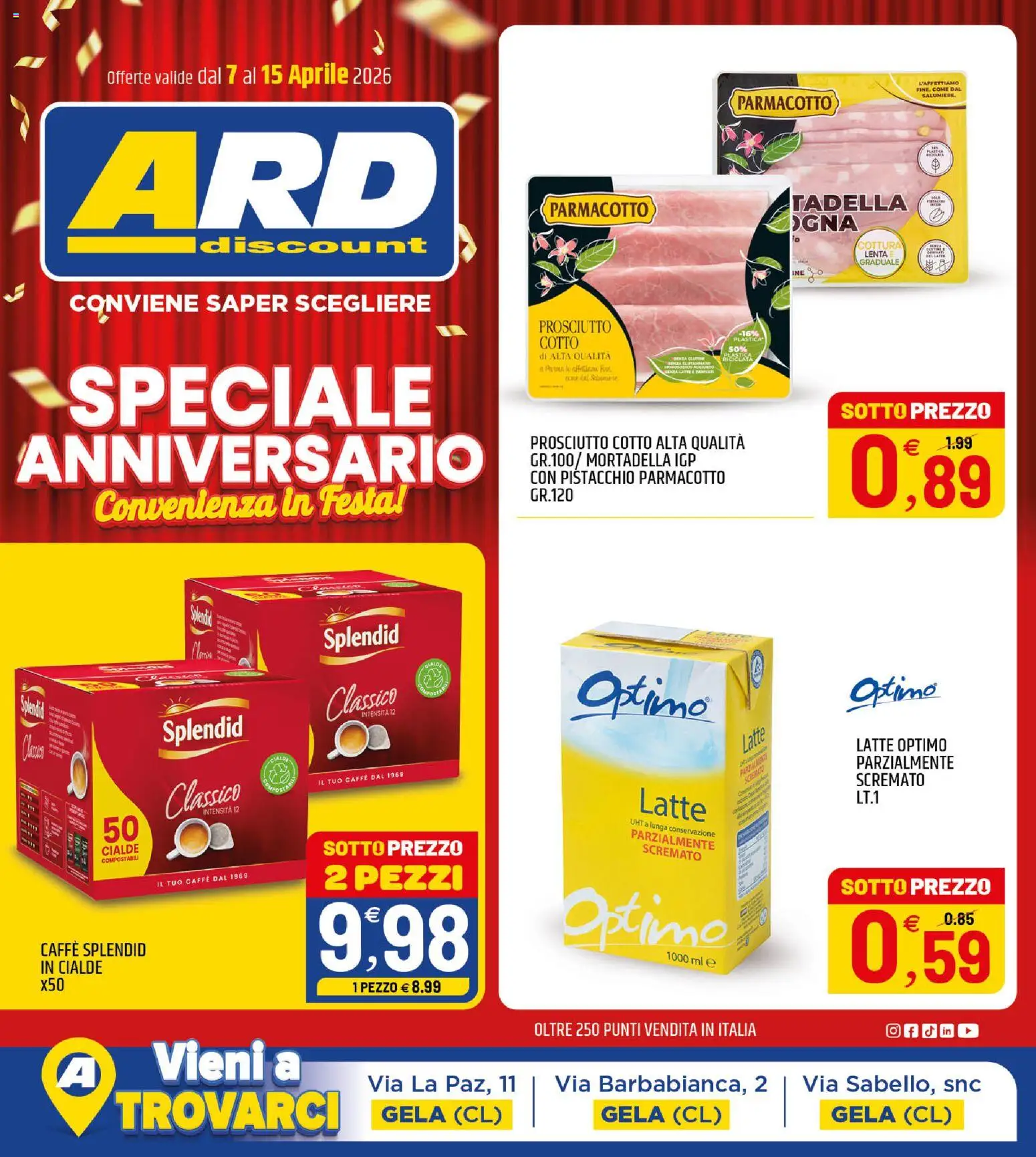 Volantino ARD Discount del 07.04.2026 | Pagina: 1 | Prodotti: Prosciutto Cotto, Caffè, Latte, Prosciutto
