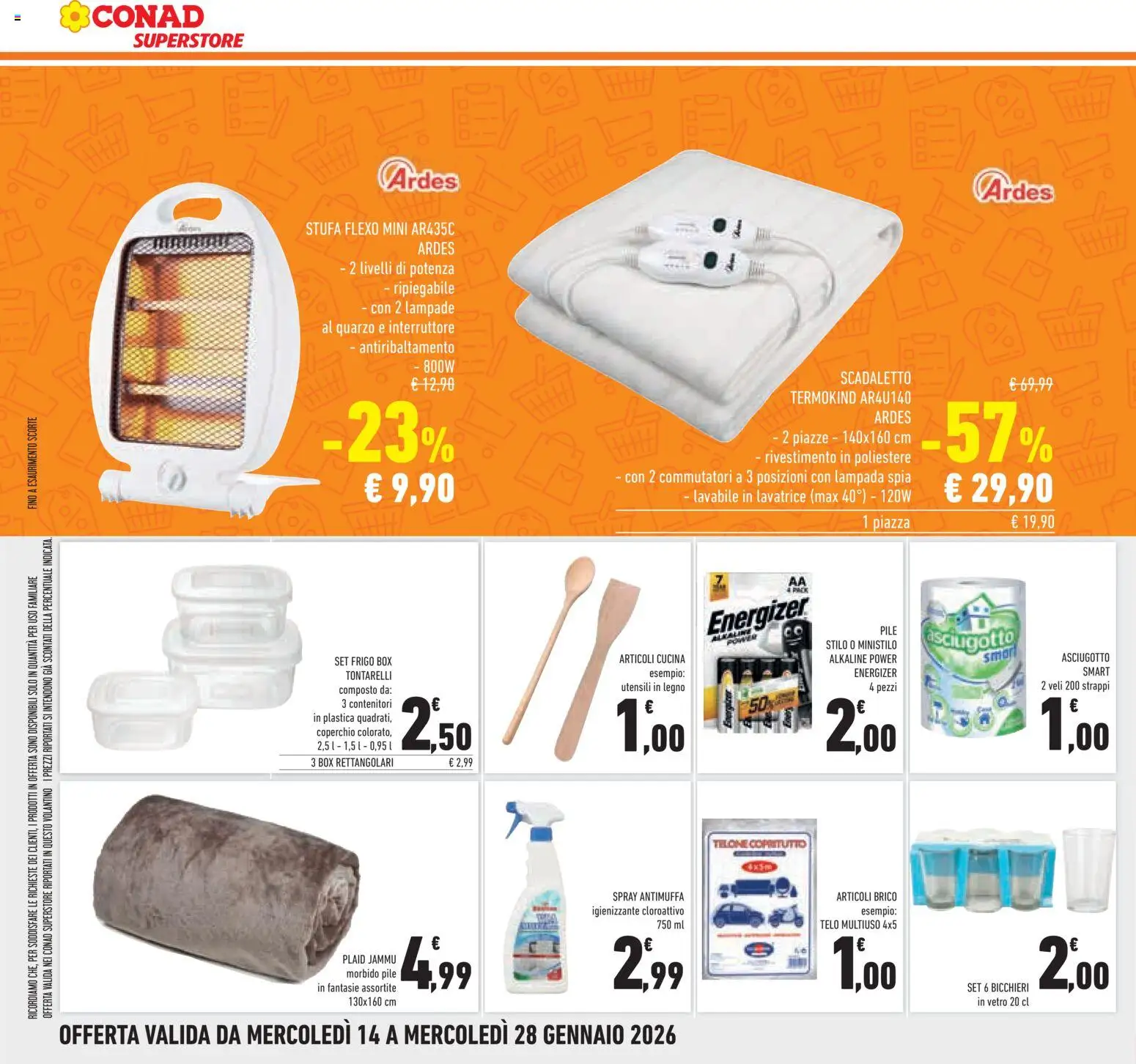 Volantino Conad del 14.01.2026 | Pagina: 30 | Prodotti: Pile, Plaid, Stufa, Lavatrice